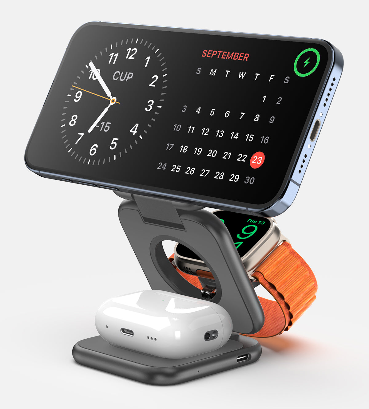 Kit de soporte y cargador inalámbrico magnético plegable 3 en 1 KUXIU X55Plus