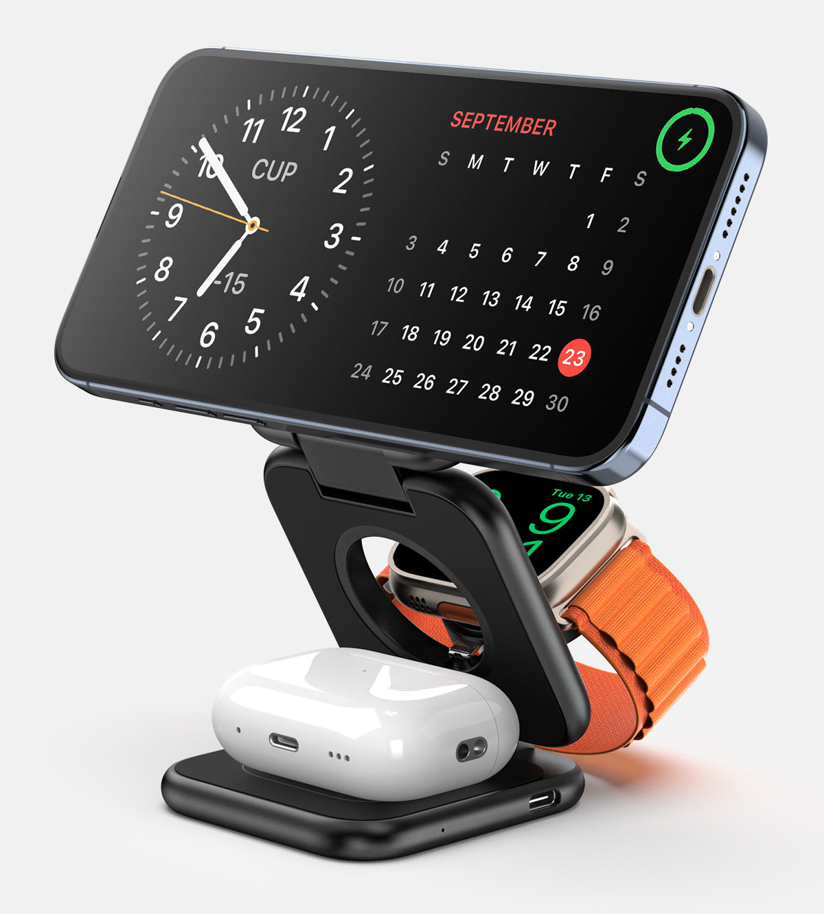 Kit de soporte y cargador inalámbrico magnético plegable 3 en 1 KUXIU X55Plus