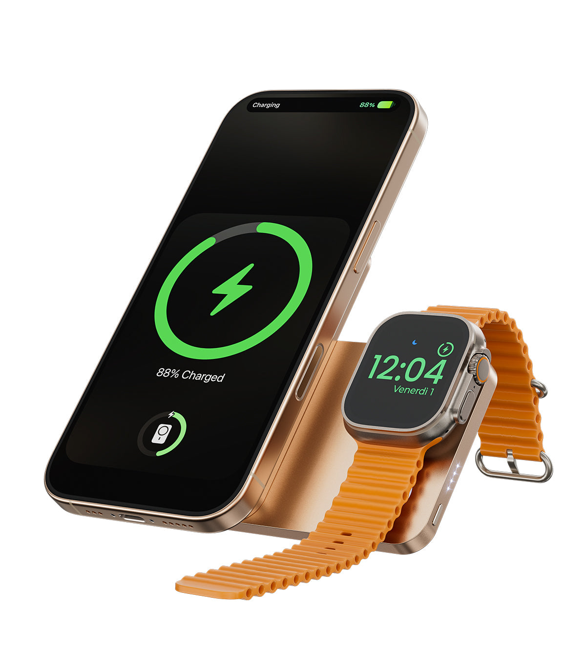 KUXIU K1 15W Fast Charging 3-in-1 MagSafe Wireless Power Bank - 5000mAh - Desert Titanium