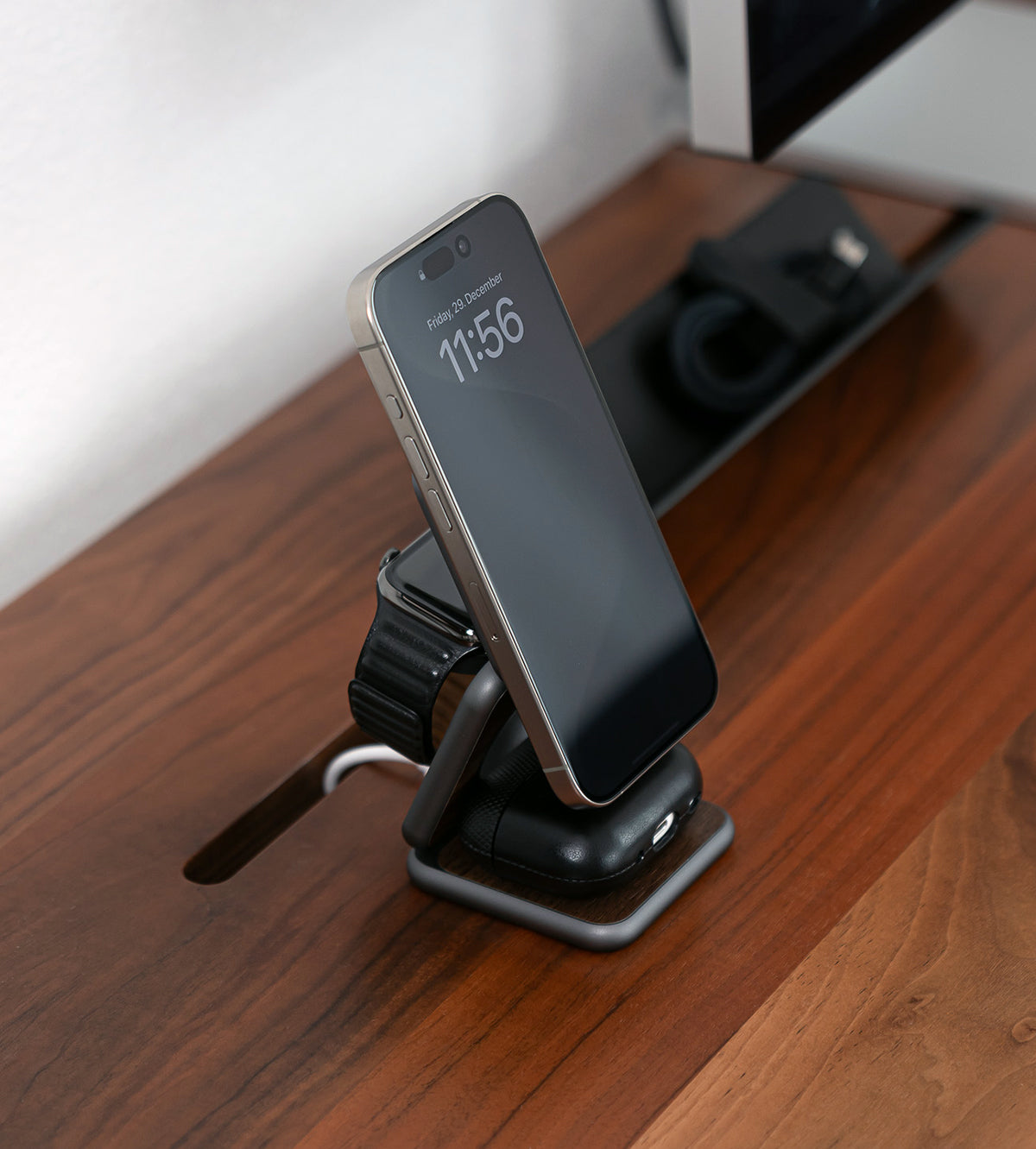 KUXIU X40 Pro 3合1 MagSafe 可折疊充電支架 - 木紋版