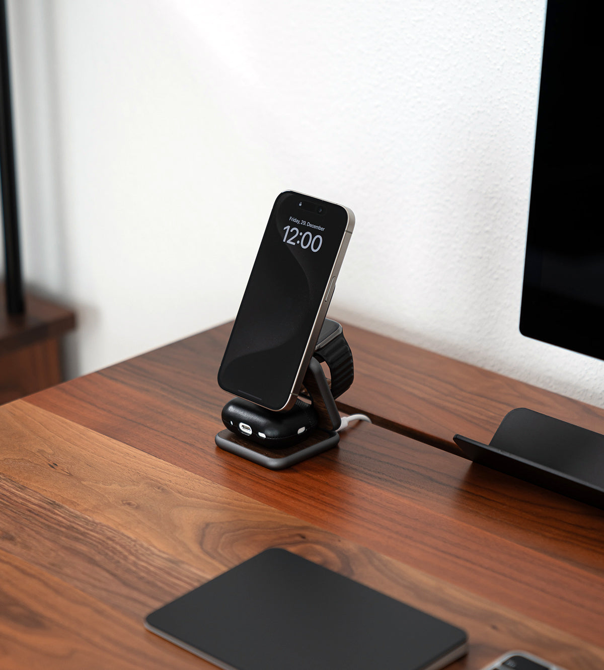 KUXIU X40 Pro 3合1 MagSafe 可折疊充電支架 - 木紋版