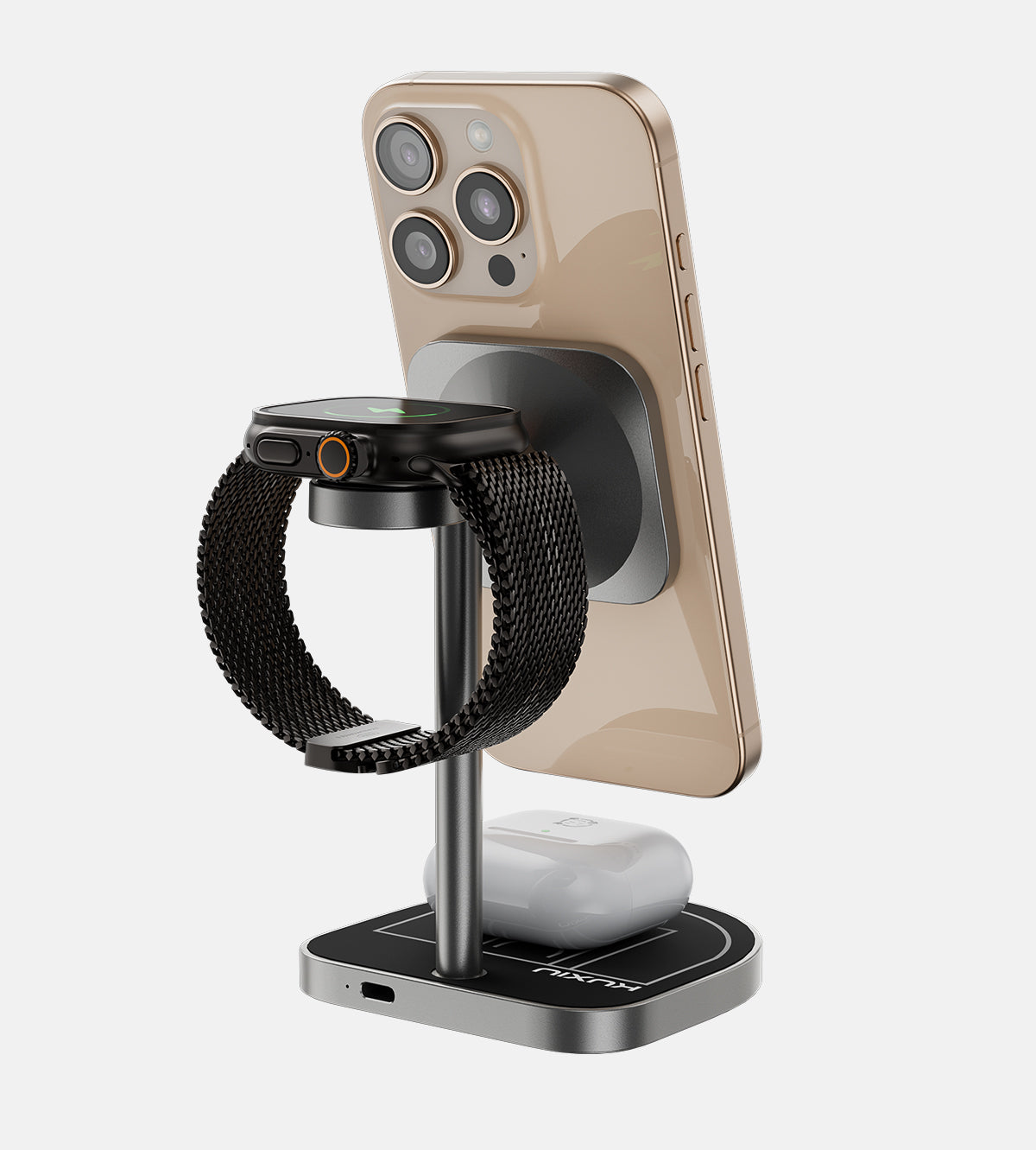 KUXIU 3-Point Power Creative 3-in-1 MagSafe Charging Stand - Black