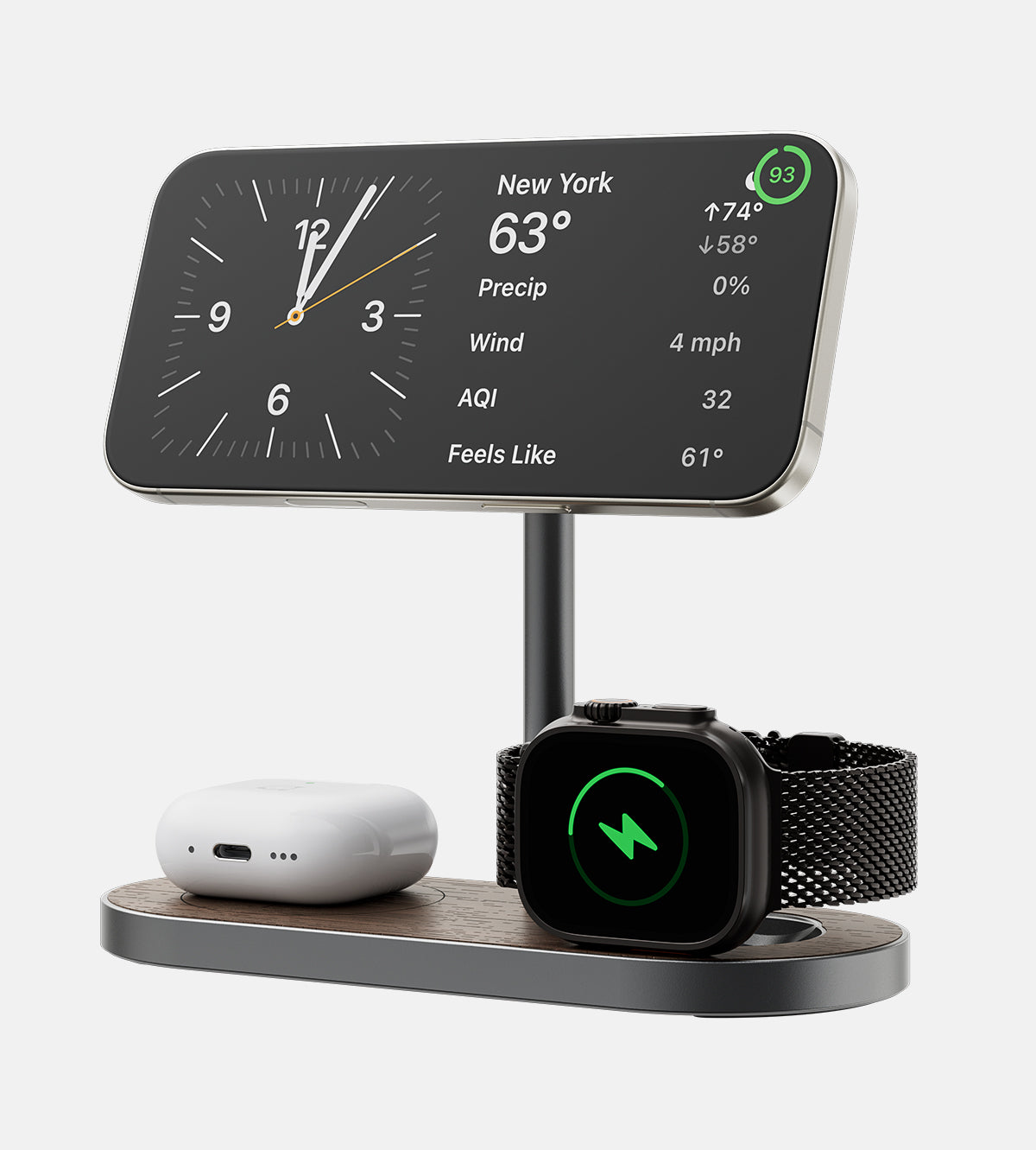 KUXIU X23 Pro 3-w-1 Stacja Szybkiego Ładowania MagSafe z Podwójnym Rdzeniem - Słoje drewna