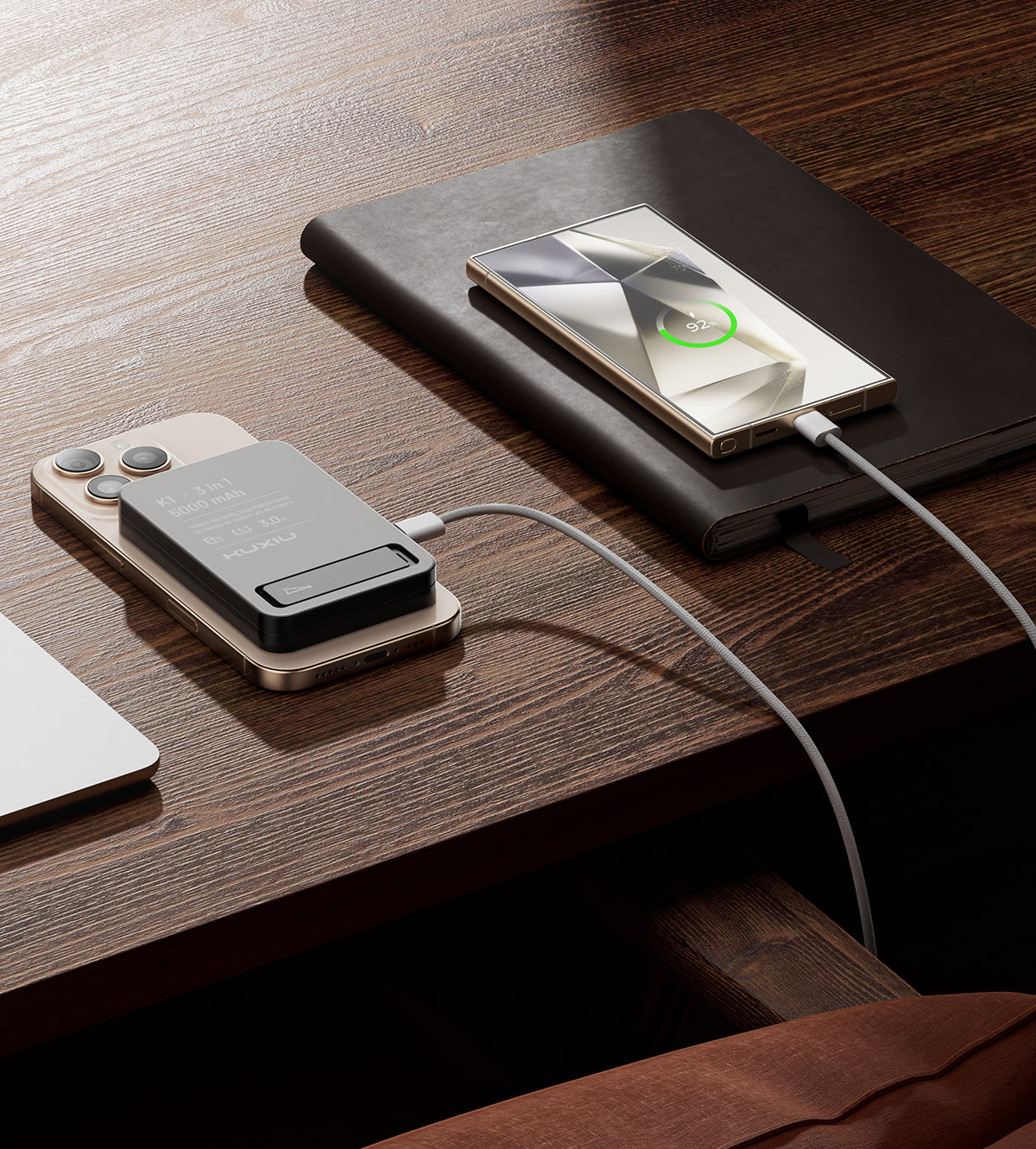 KUXIU K1 15W 快速充電 3合1 MagSafe 行動電源 - 黑色