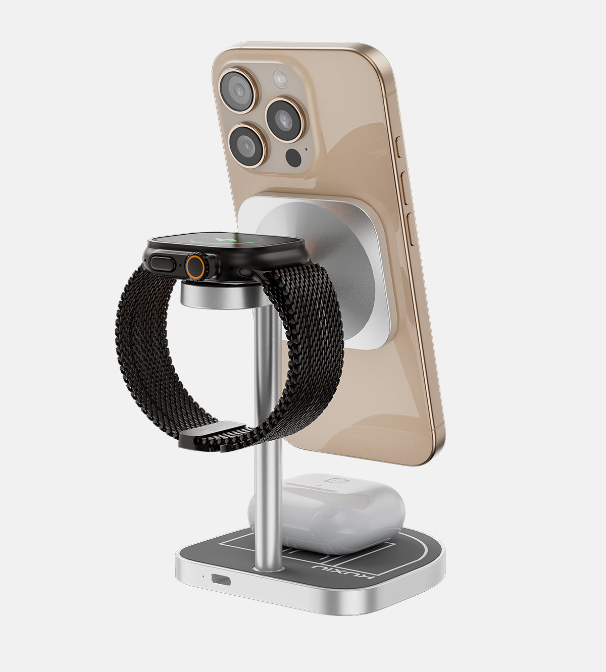 KUXIU 3-Point Power Kreativer 3-in-1 MagSafe-Ladeständer - Grau