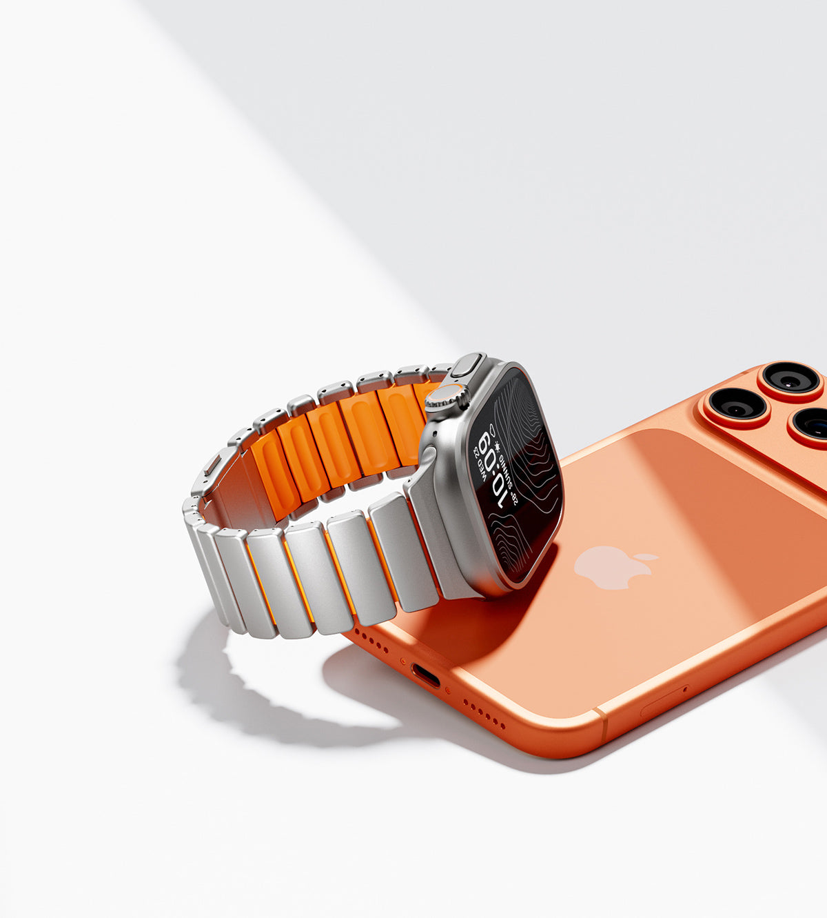 KUXIU Pure Titanium Watch Band with Magnetic Clasp – Titanium & Orange