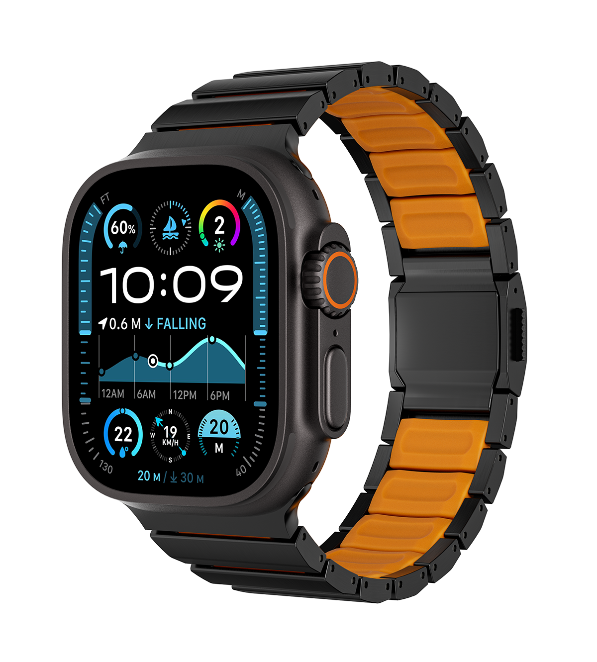 KUXIU Pure Titanium Watch Band with Magnetic Clasp – Black & Orange