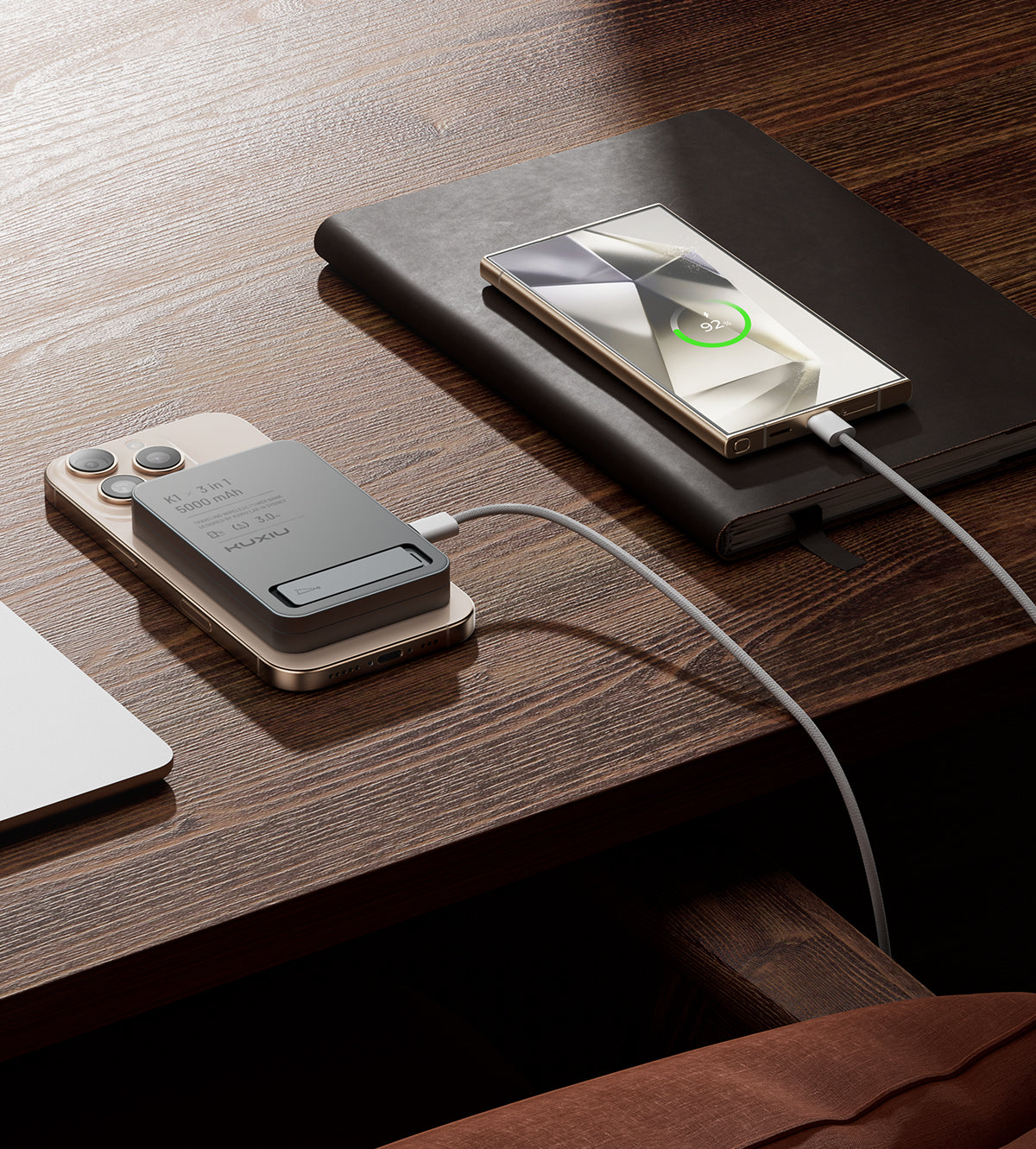 KUXIU K1 15W Fast Charging 3-in-1 MagSafe Wireless Power Bank - 10000mAh · Gray