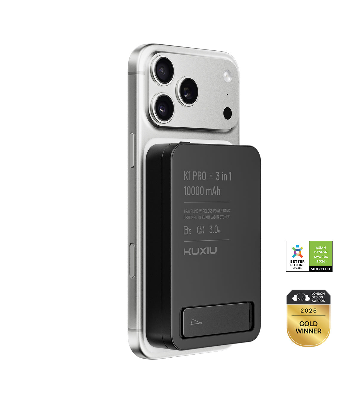 KUXIU K1 15W Fast Charging 3-in-1 MagSafe Wireless Power Bank - Black