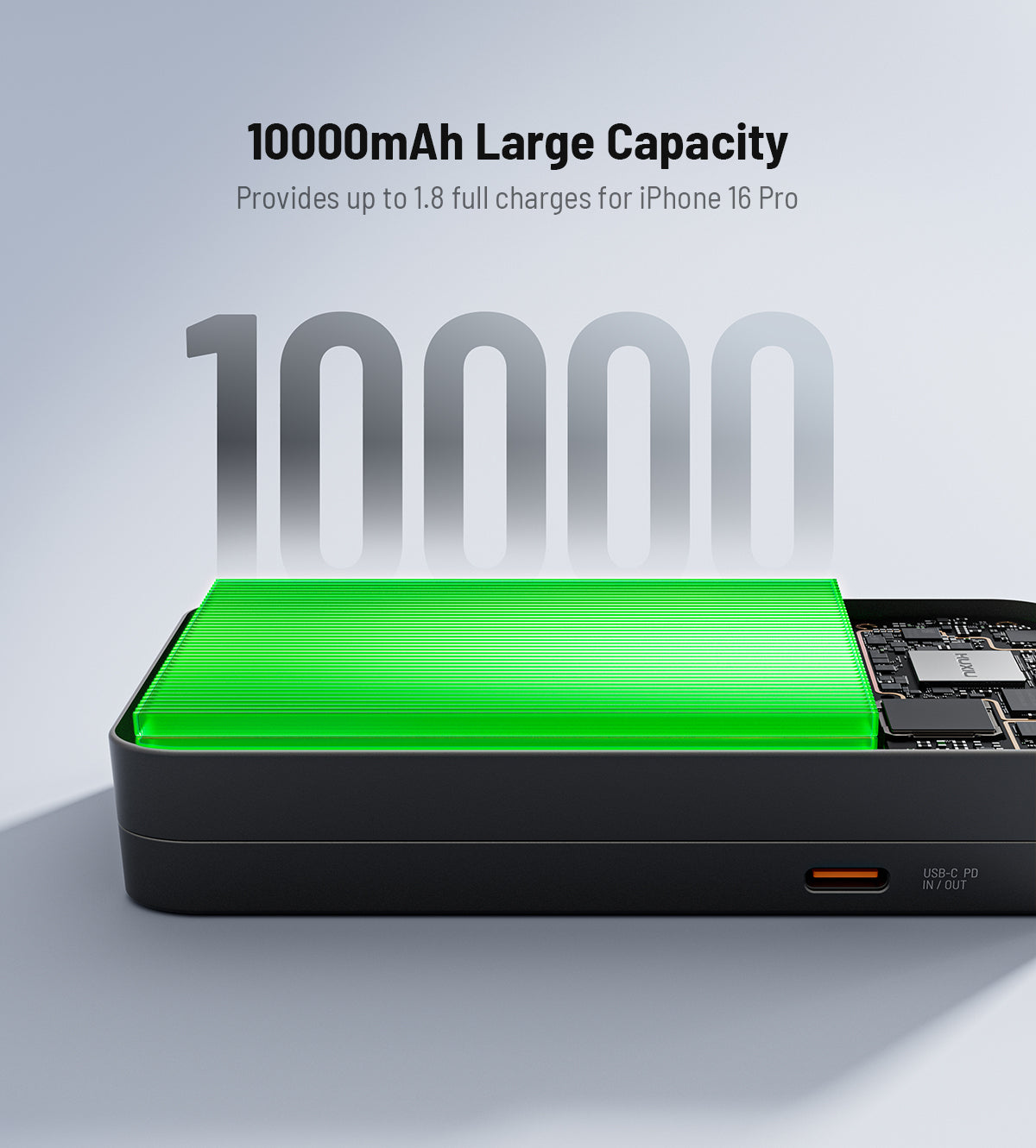 KUXIU K1 Ultra 10000mAh 25W Pengecasan Pantas 3-dalam-1 MagSafe Tanpa Wayar Bank Kuasa - Hitam