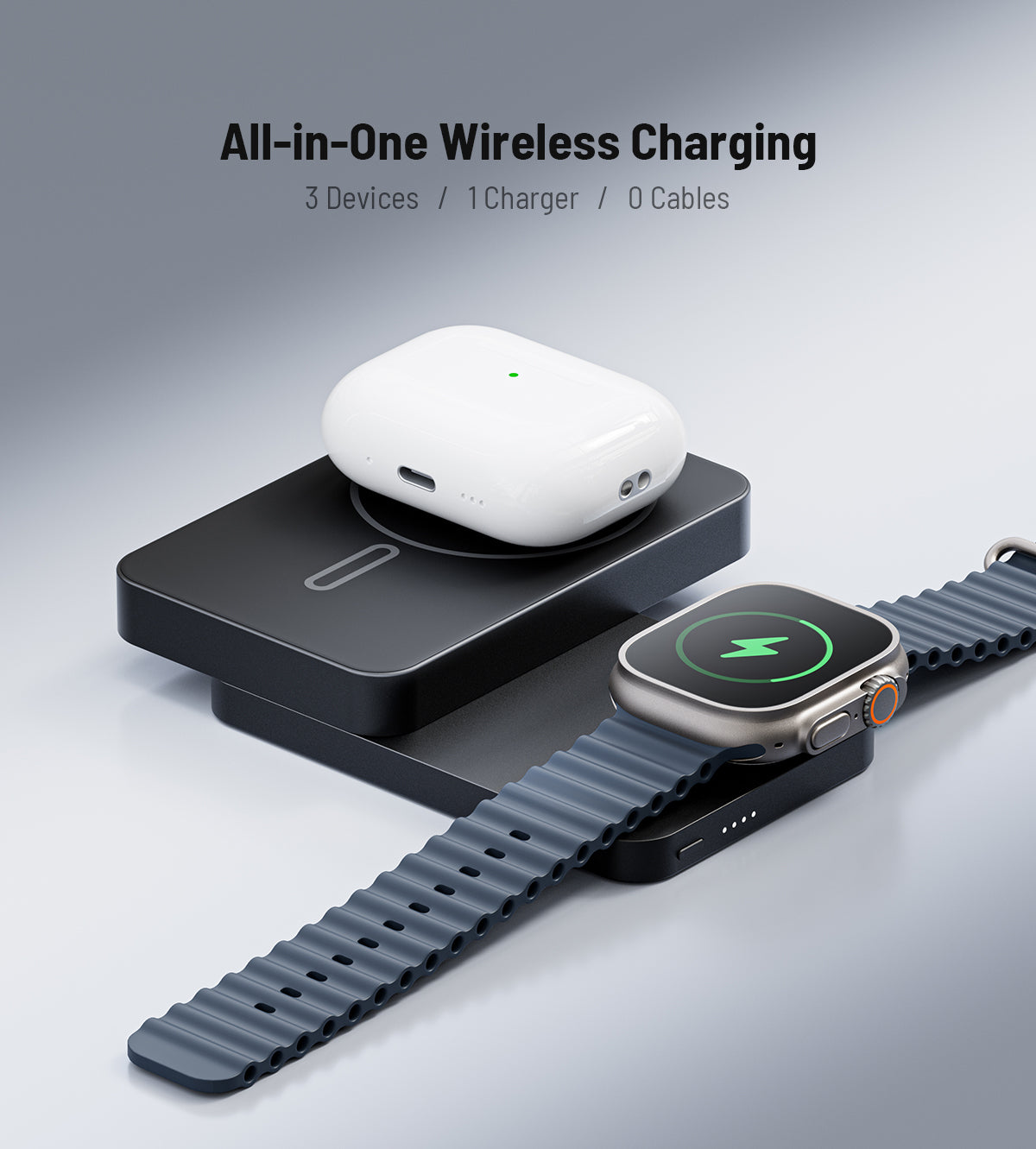 KUXIU K1 Ultra 10000mAh 25W Pengecasan Pantas 3-dalam-1 MagSafe Tanpa Wayar Bank Kuasa - Hitam