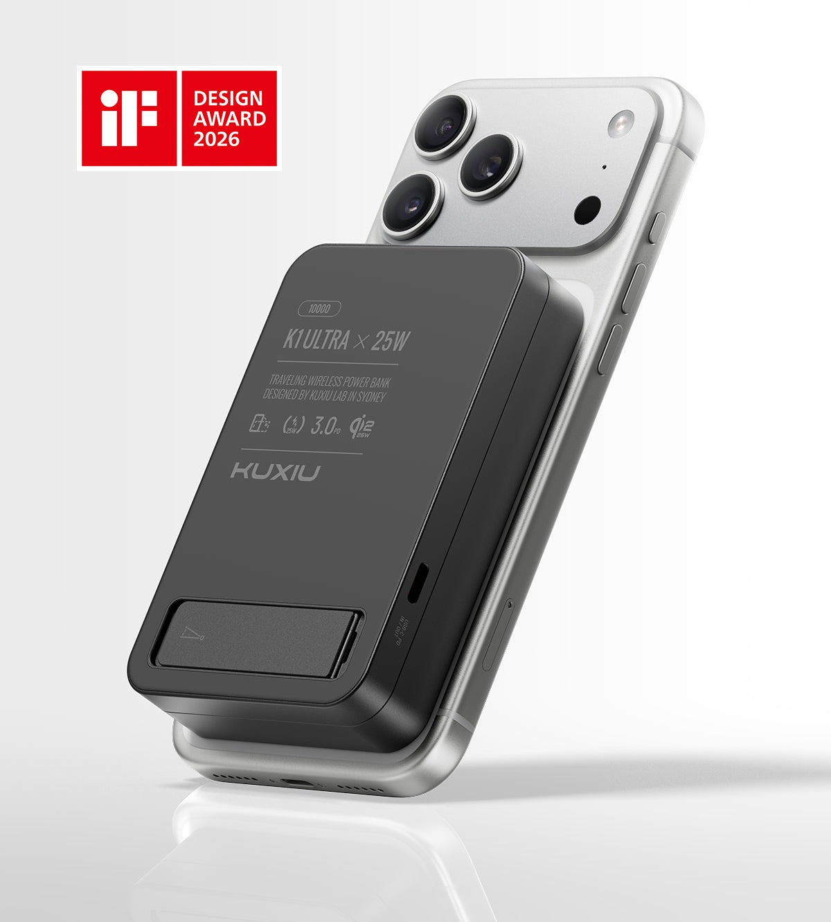 KUXIU K1 Ultra 10000mAh 25W Fast Charging 3-in-1 MagSafe Wireless Power Bank - Black