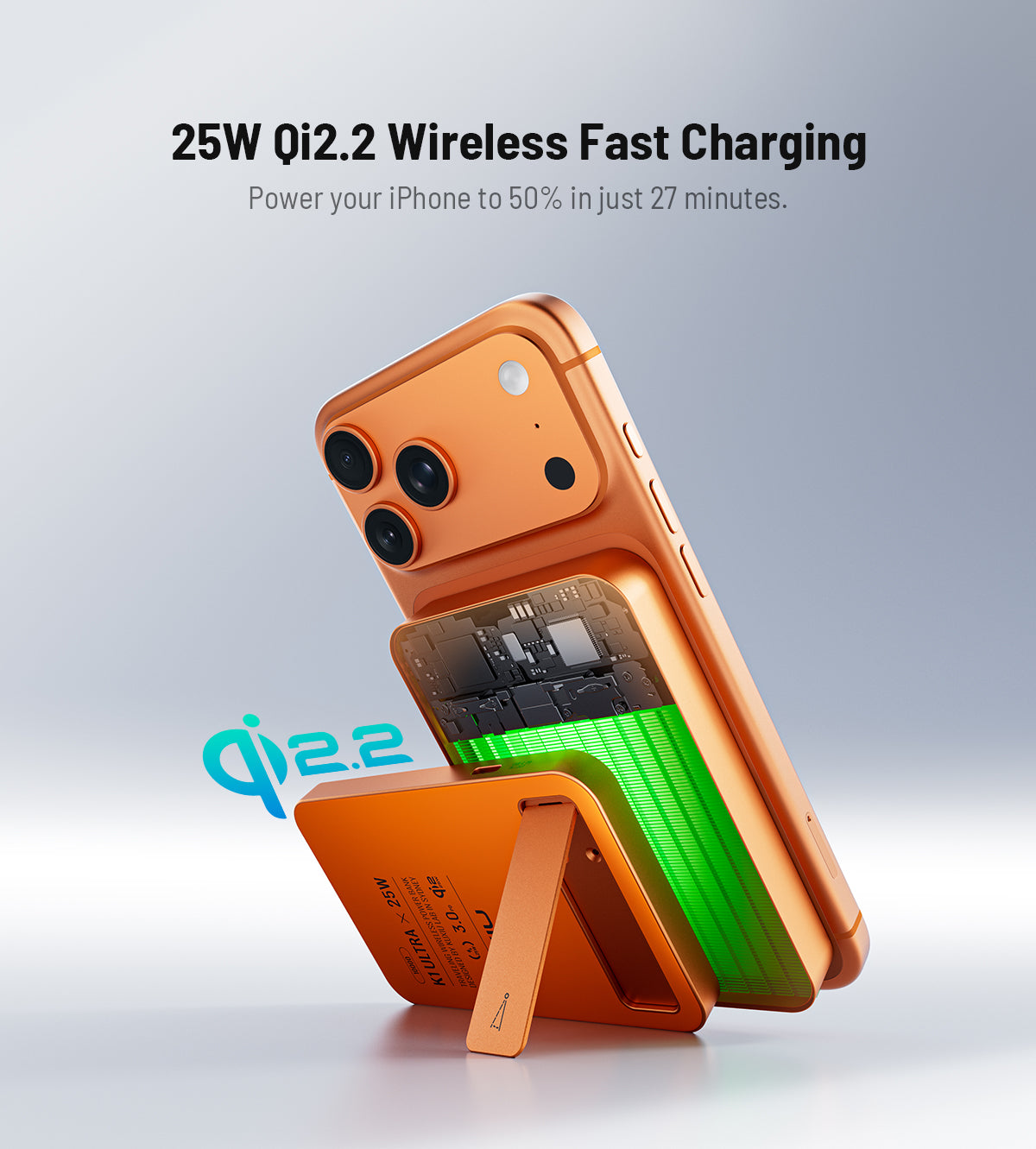 KUXIU K1 Ultra 10000mAh 25W Pengecasan Pantas 3-dalam-1 MagSafe Tanpa Wayar Bank Kuasa - Jingga Kosmik