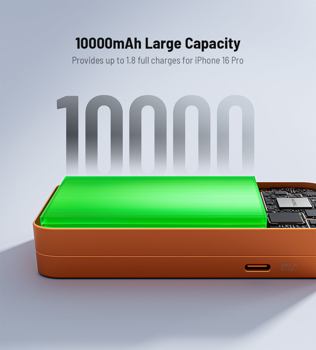 KUXIU K1 Ultra 10000mAh 25W Pengecasan Pantas 3-dalam-1 MagSafe Tanpa Wayar Bank Kuasa - Jingga Kosmik