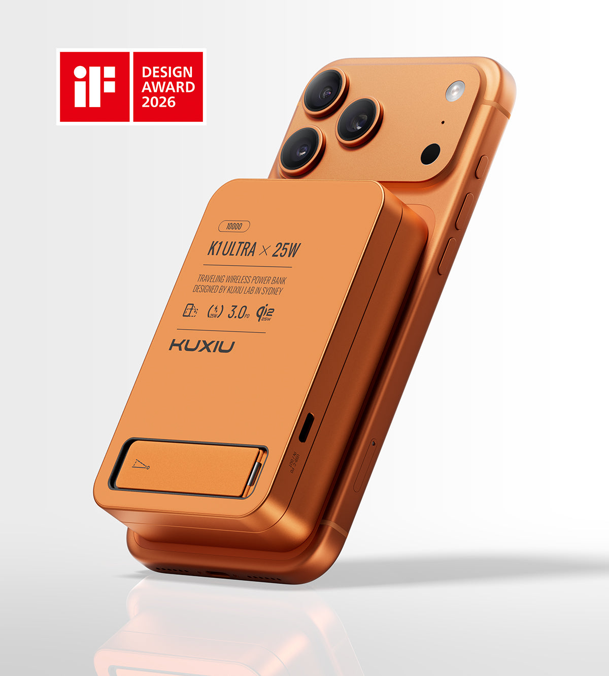 KUXIU K1 Ultra 10000mAh 25W Fast Charging 3-in-1 MagSafe Wireless Power Bank - Cosmic Orange