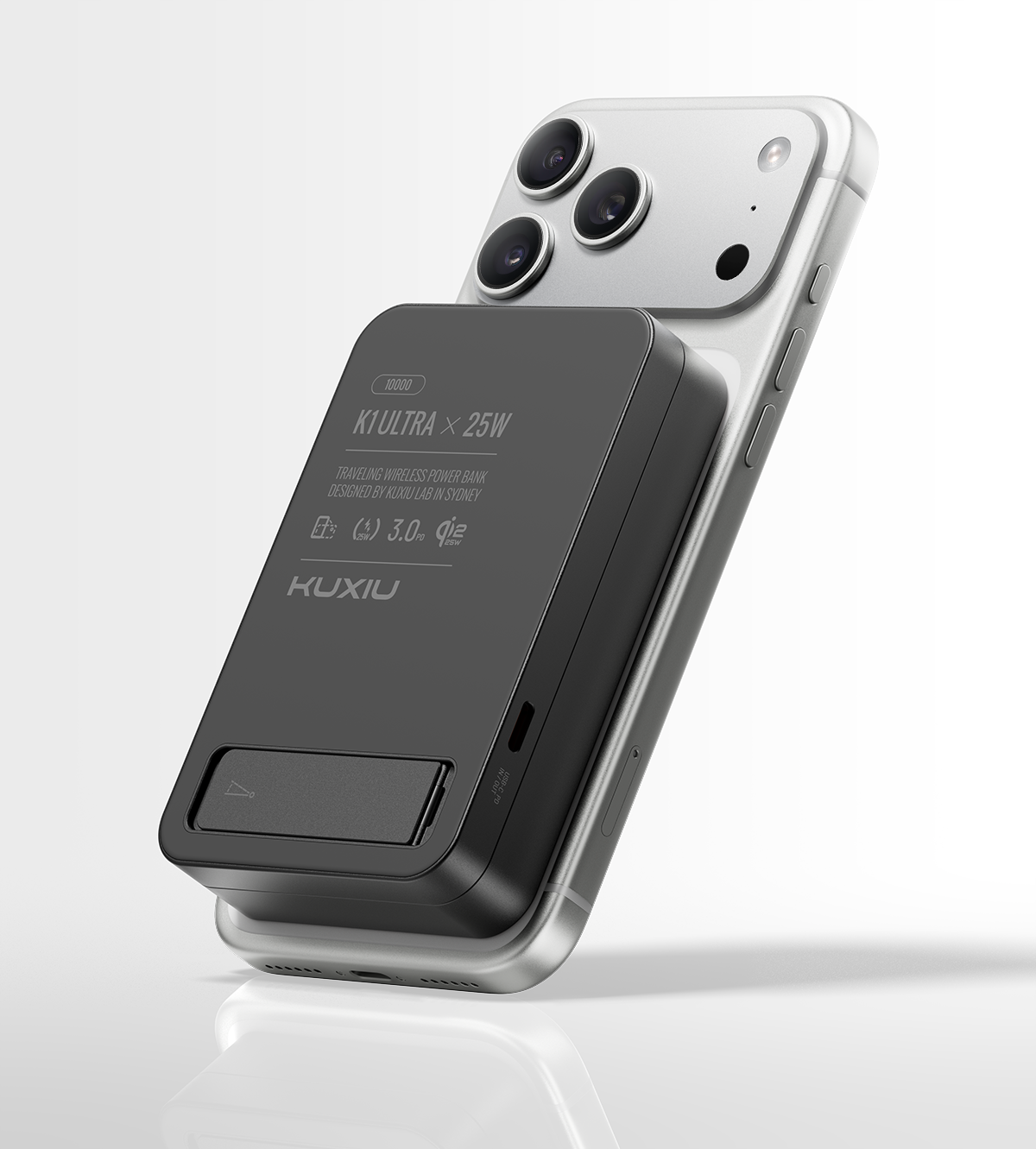 KUXIU K1 Ultra Qi2.2 Batterie Externe Sans Fil MagSafe 3-en-1 Charge Rapide 25W – Noir