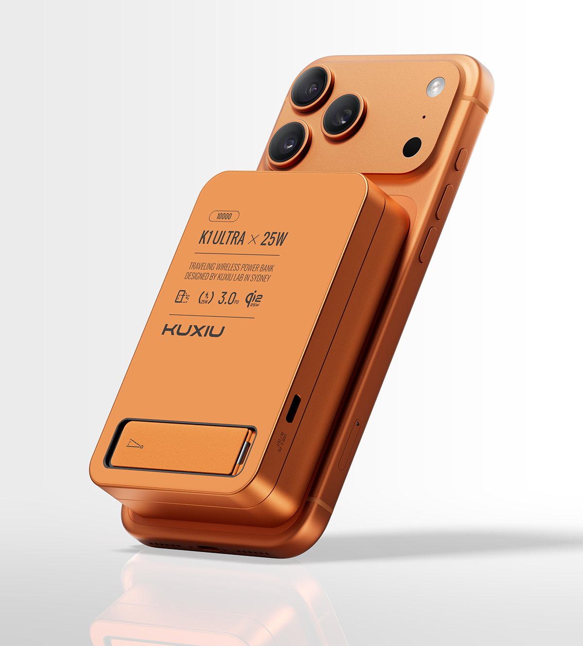 KUXIU K1 Ultra Qi2.2 25W Fast Charging 3-in-1 MagSafe Wireless Power Bank - Cosmic Orange