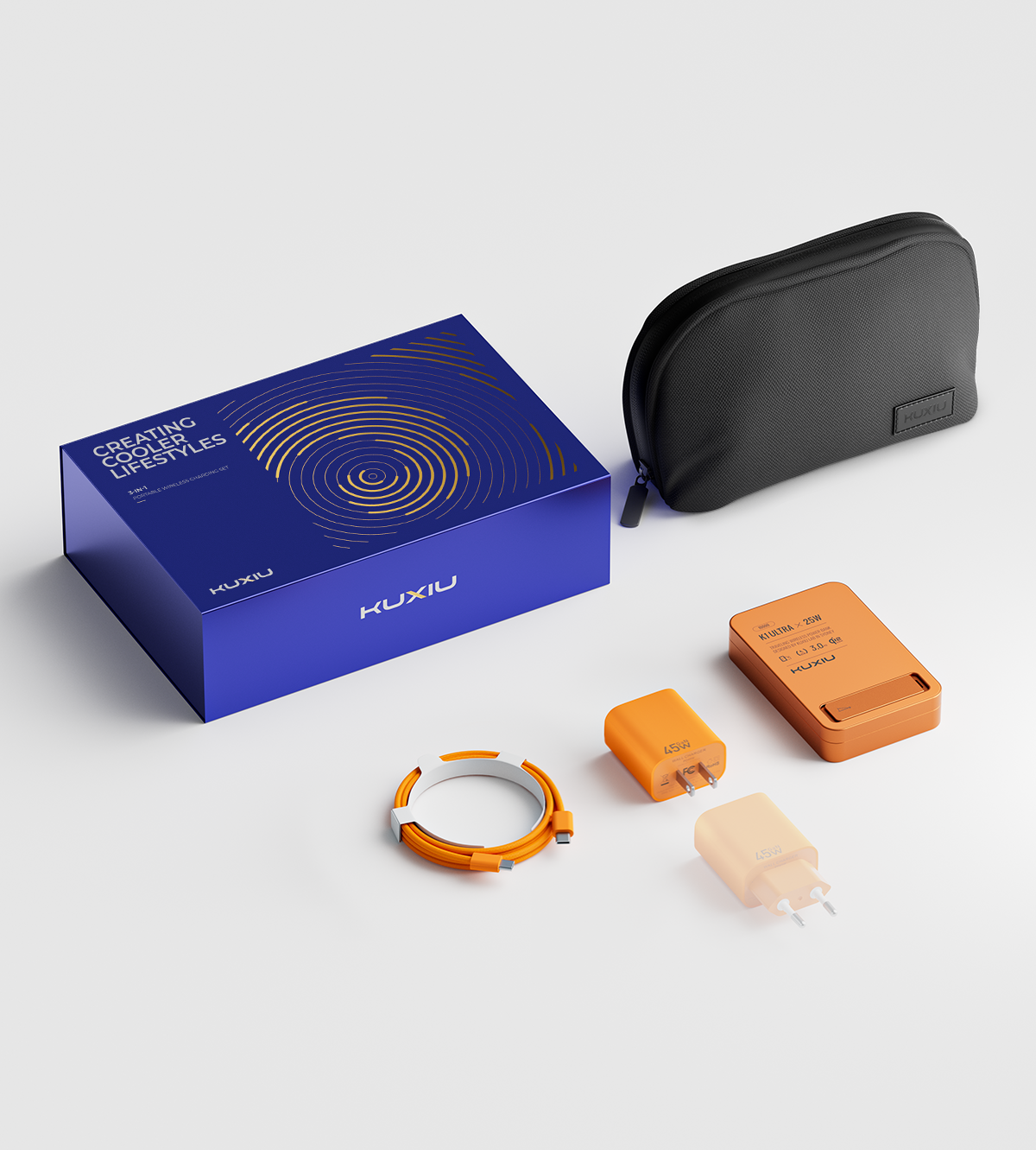 KUXIU K1 Ultra Series 3-in-1 Portable Wireless Charging Gift Set - Cosmic Orange
