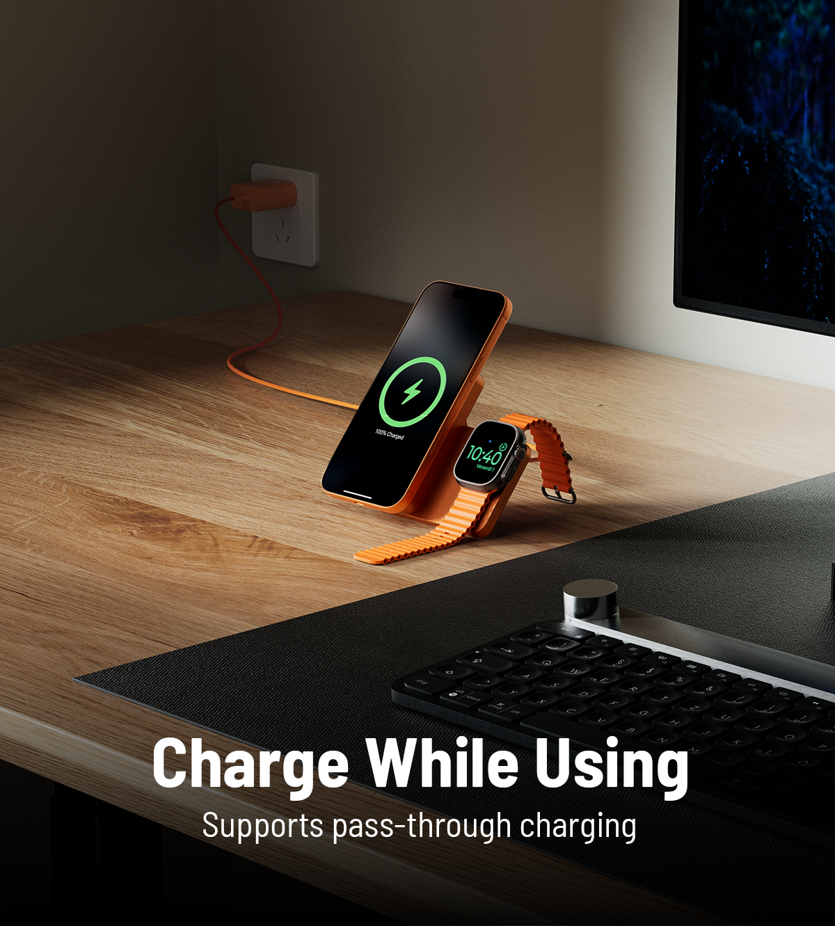 KUXIU K1 Ultra 10000mAh 25W急速充電対応 3-in-1 MagSafeワイヤレスモバイルバッテリー - コズミックオレンジ