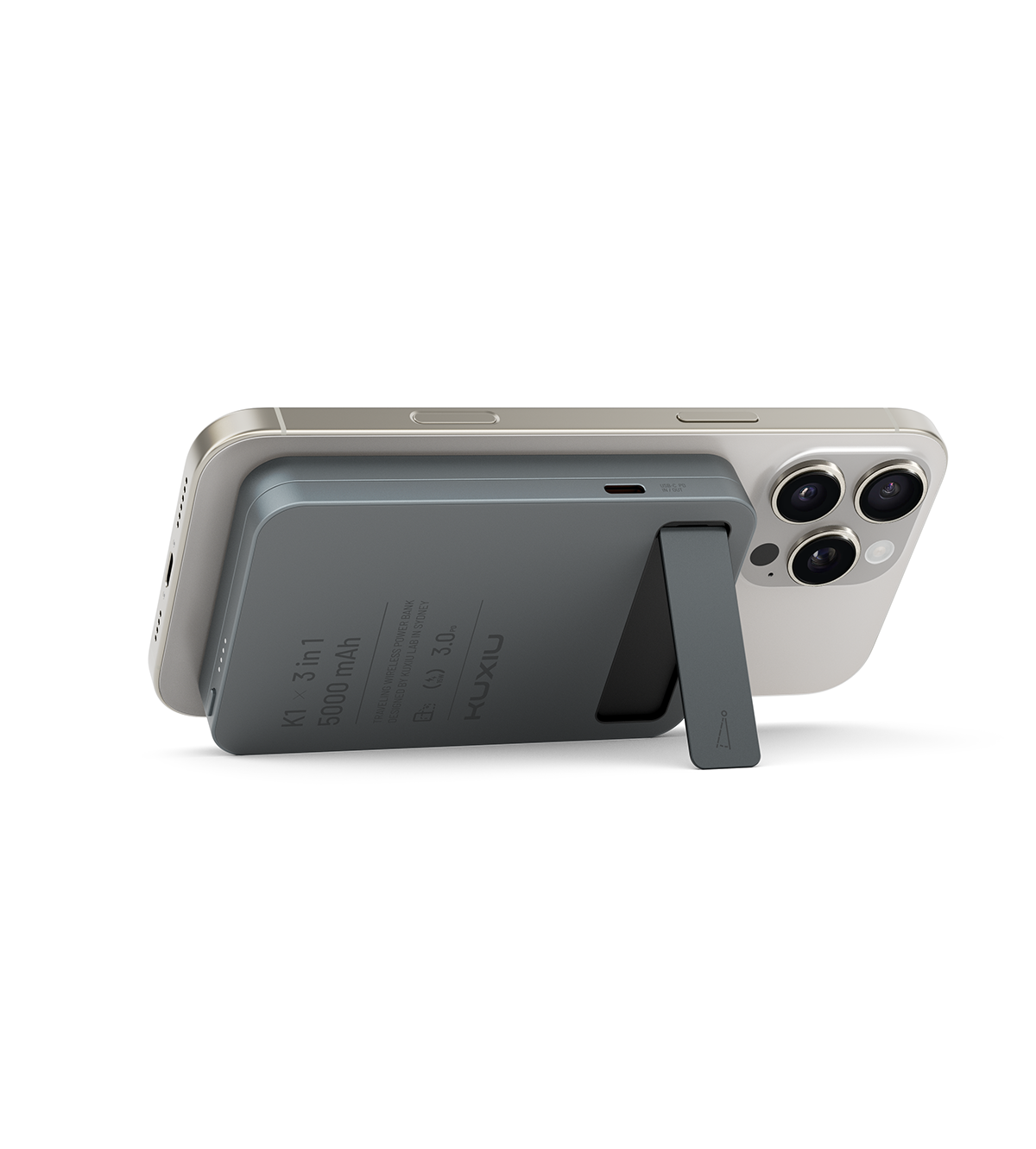 KUXIU K1 Banco de Energía MagSafe 3-en-1 de Carga Rápida 15W - Gris