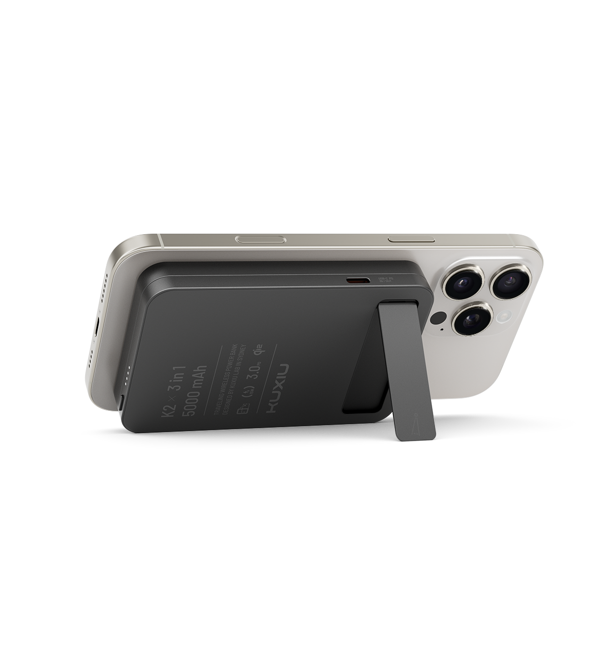 KUXIU K2 Qi2 15W Fast Charging 3-in-1 MagSafe Power Bank - Black