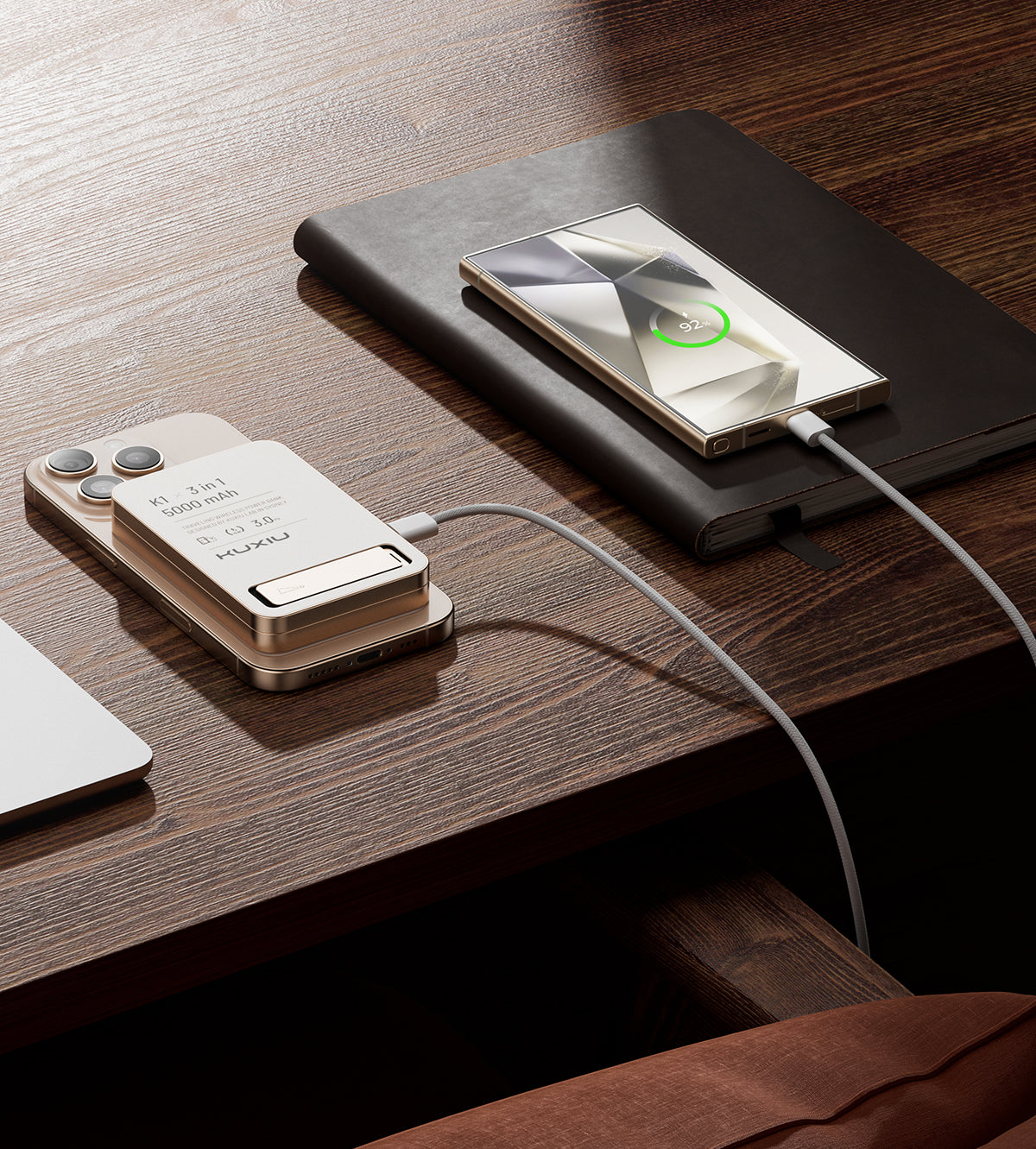 KUXIU K1 15W 고속 충전 3-in-1 MagSafe 보조배터리 - 5000mAh - 사막 티타늄