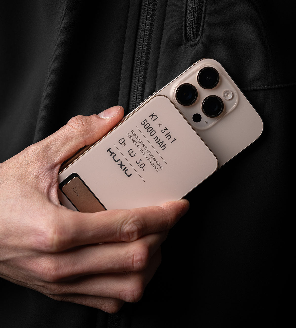 KUXIU K1 15W Fast Charging 3-in-1 MagSafe Wireless Power Bank - 5000mAh - Desert Titanium