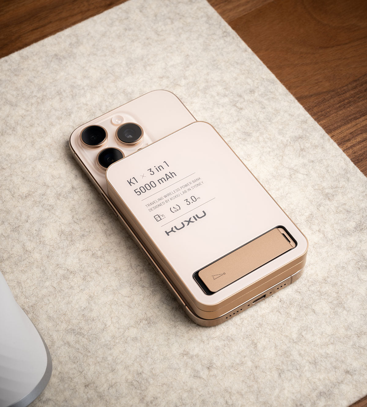 KUXIU K1 15W Fast Charging 3-in-1 MagSafe Wireless Power Bank - 5000mAh - Desert Titanium