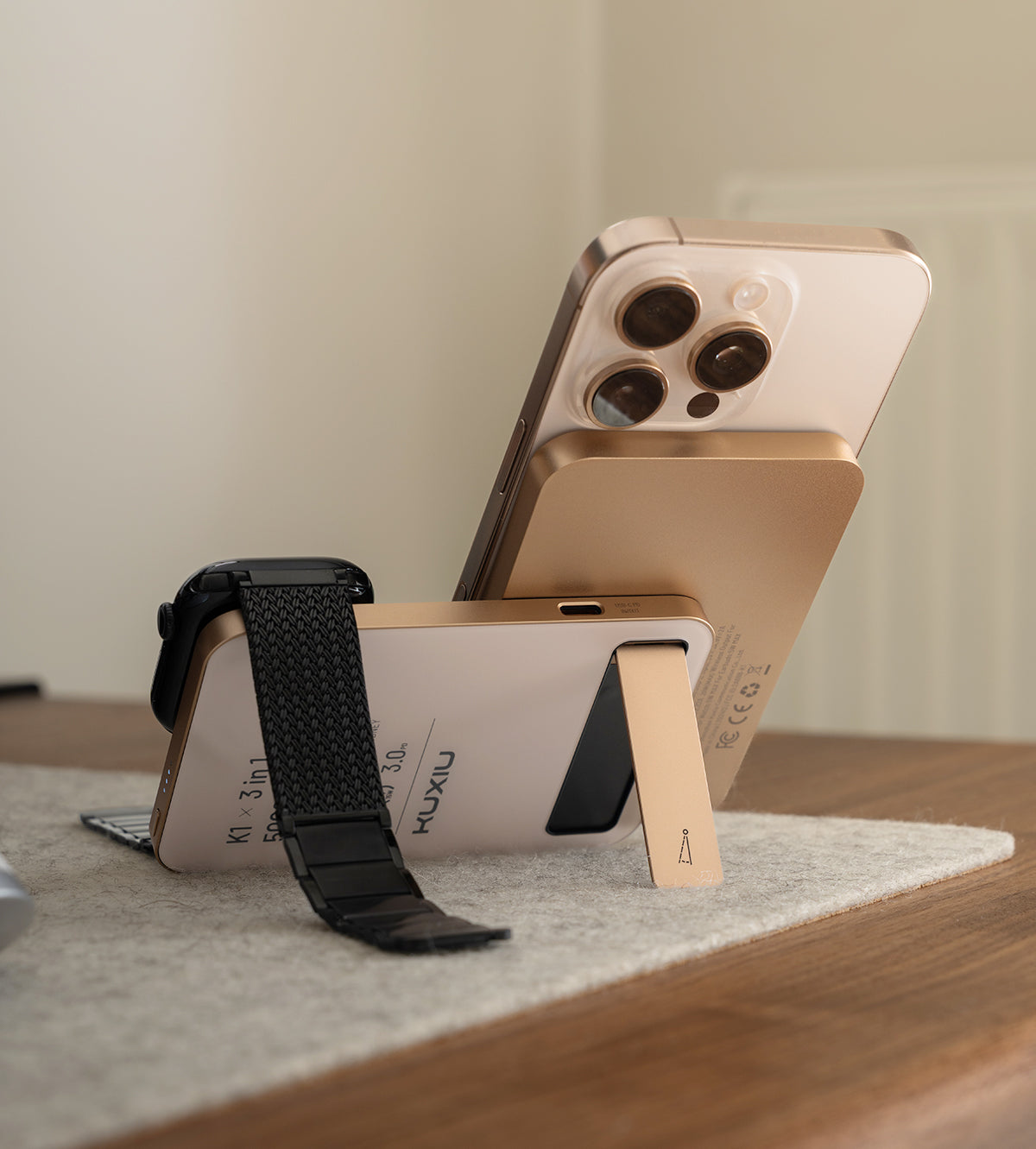 KUXIU K1 15W Fast Charging 3-in-1 MagSafe Wireless Power Bank - 5000mAh - Desert Titanium