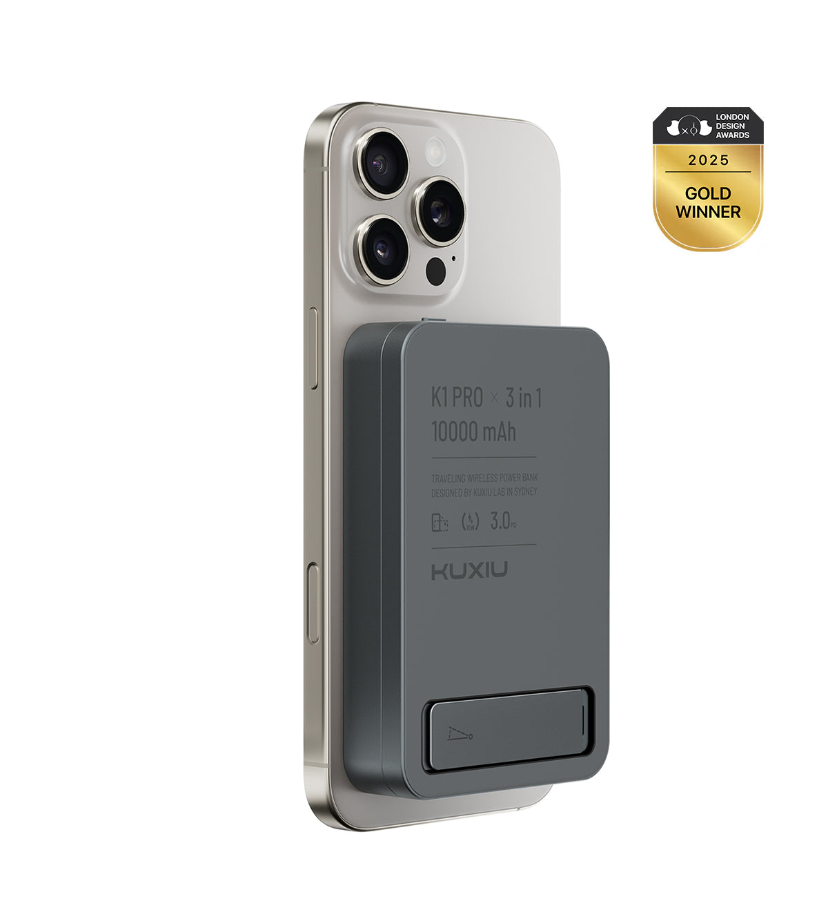 KUXIU K1 15W Fast Charging 3-in-1 MagSafe Wireless Power Bank - 10000mAh · Gray