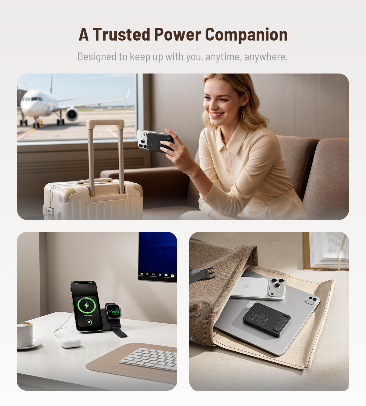 KUXIU K1 15W Fast Charging 3-in-1 MagSafe Wireless Power Bank - Black