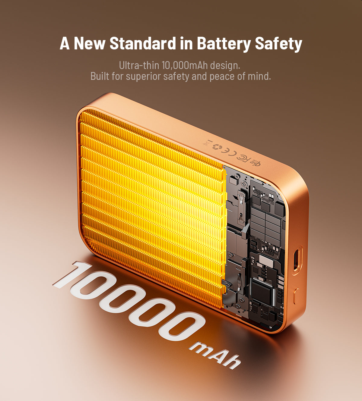 KUXIU S4 Qi2.2 25W Batterie externe sans fil sécurisée semi-solide en alliage d’aluminium 10000mAh — Orange Cosmique