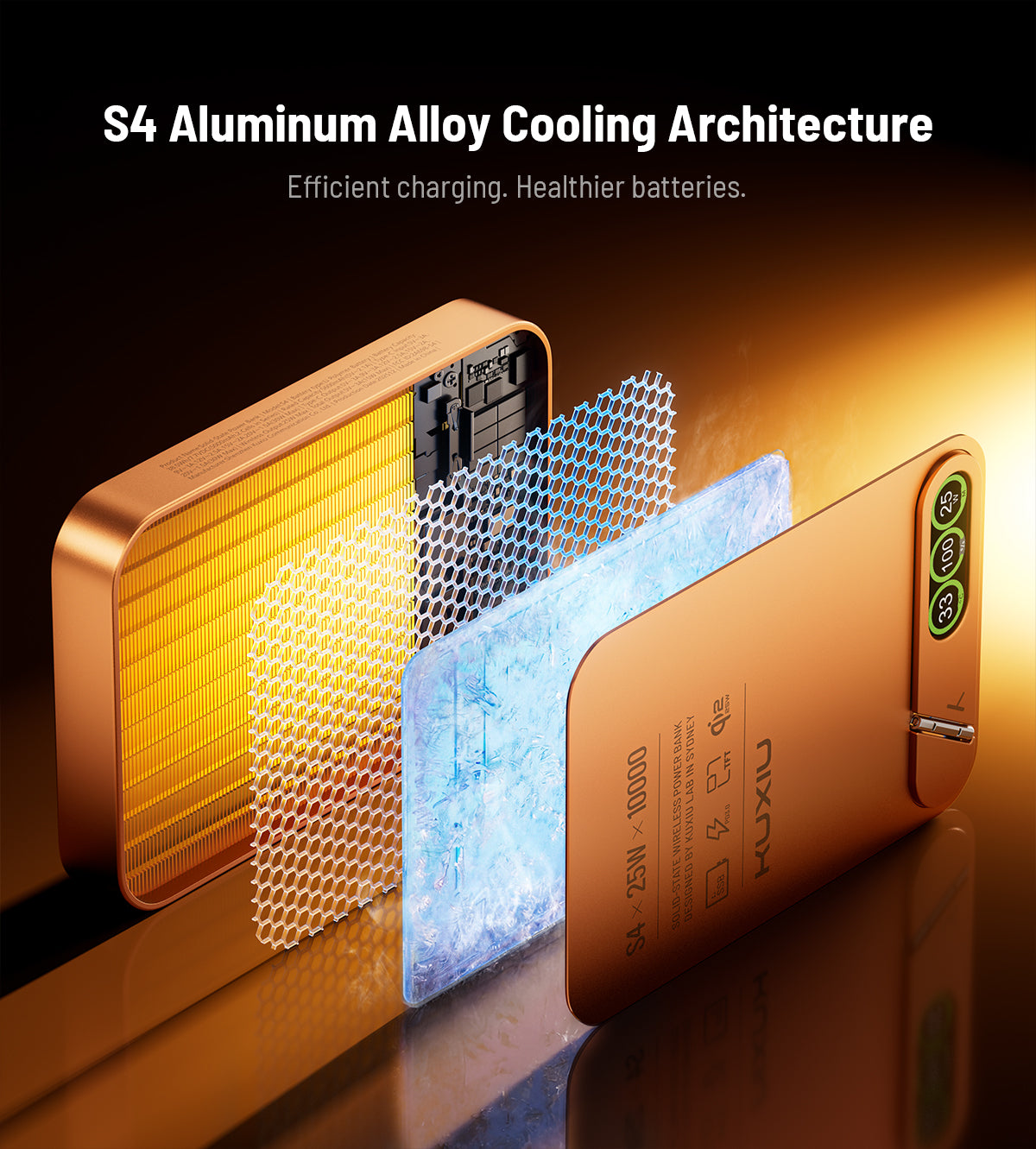 KUXIU S4 Qi2.2 25W 10000mAh 鋁合金半固態安全無線行動電源 — 宇宙橙