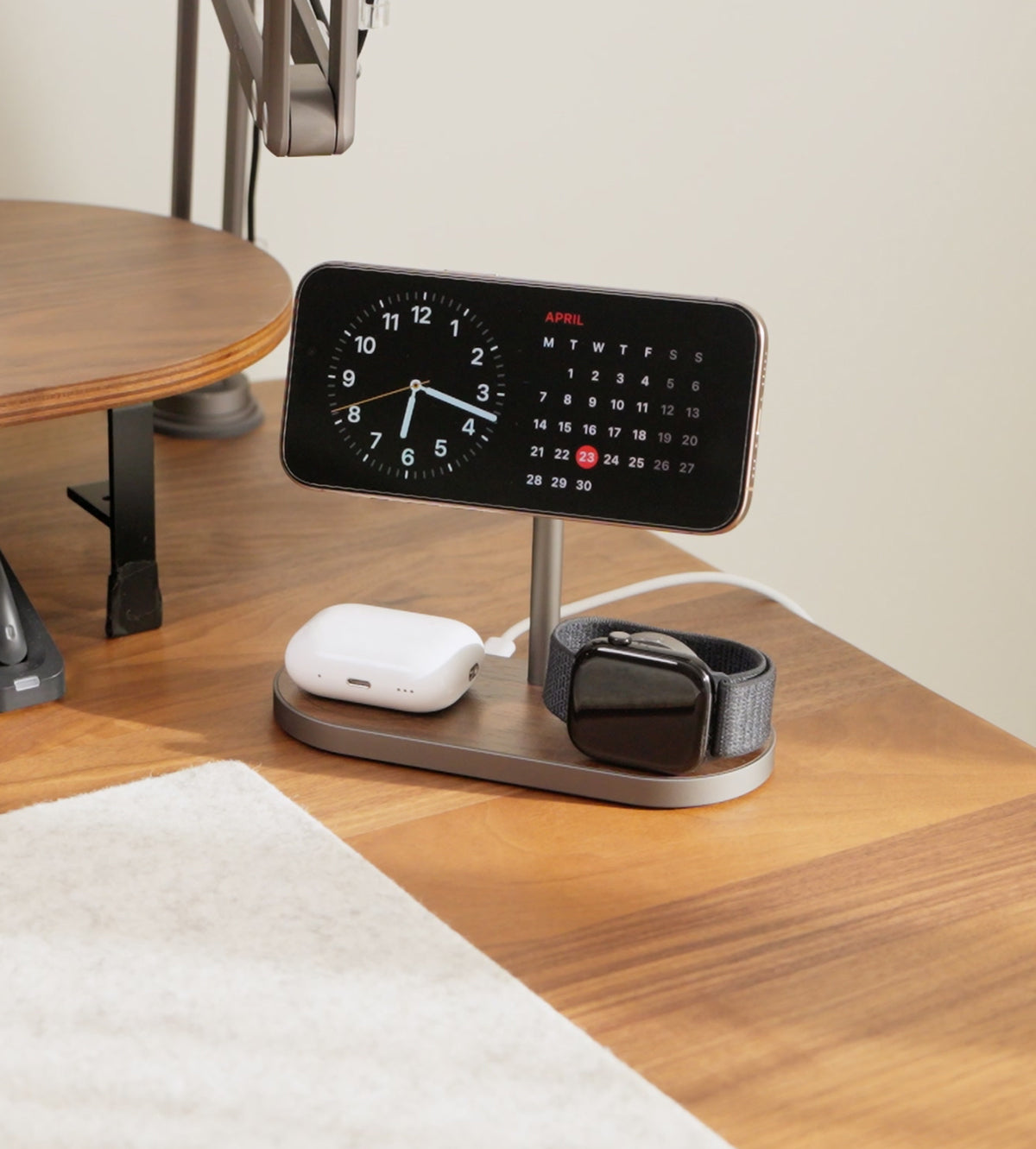 KUXIU X23 Pro 3v1 MagSafe Rychlonabíjecí Stojánek s Dvojitým Jádrem – Wood Grain