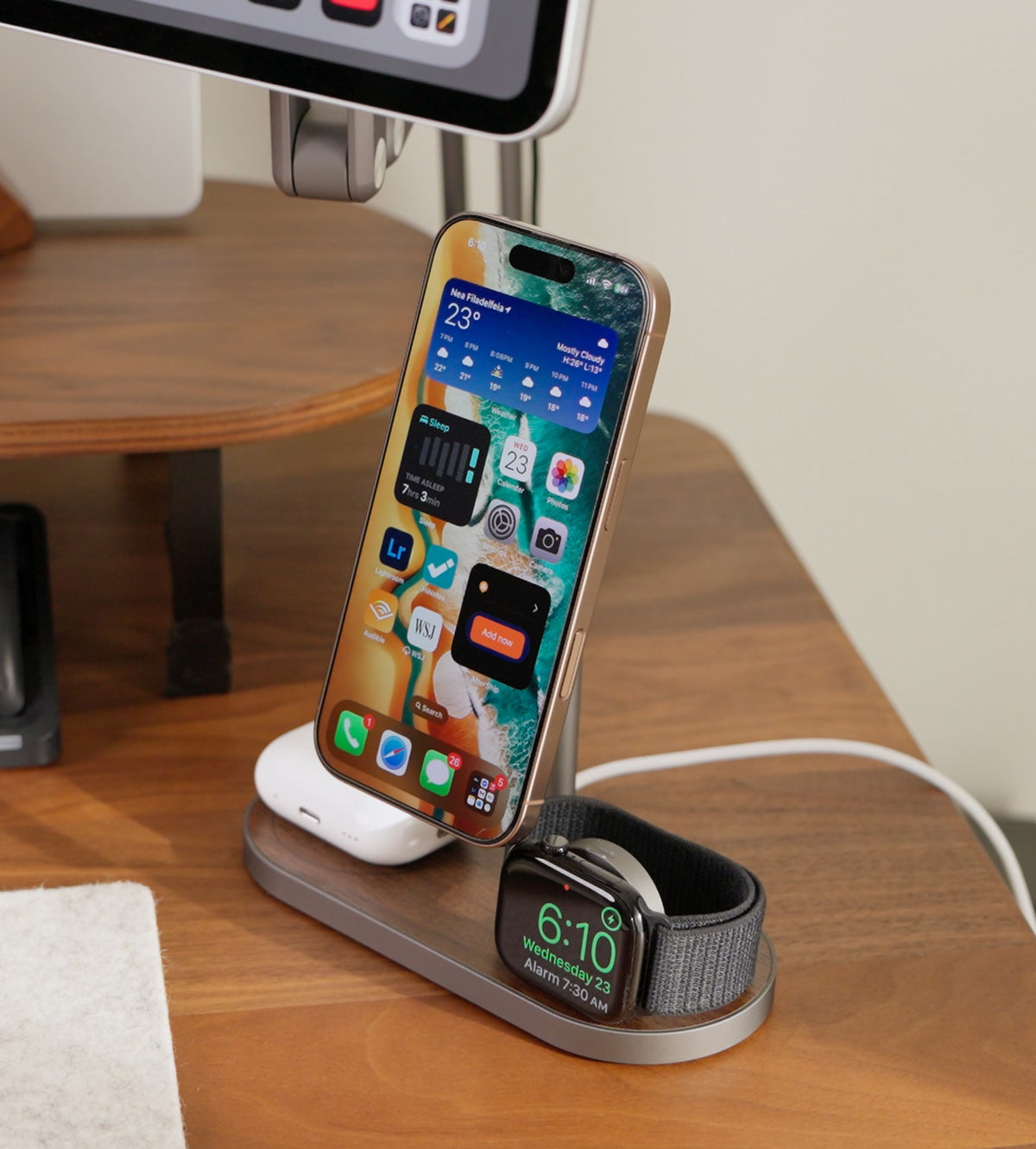 KUXIU X23 Pro 3v1 MagSafe Rychlonabíjecí Stojánek s Dvojitým Jádrem – Wood Grain