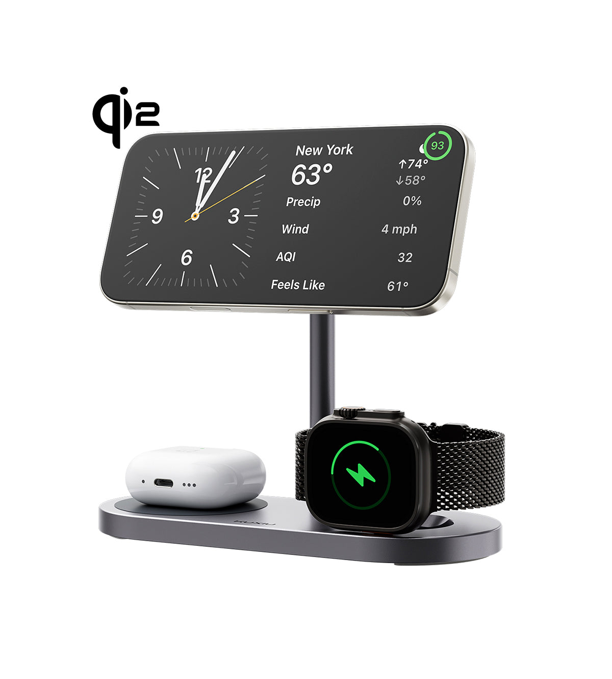 Stazione di ricarica wireless magnetica pieghevole 3 in 1 KUXIU X23Q Qi2