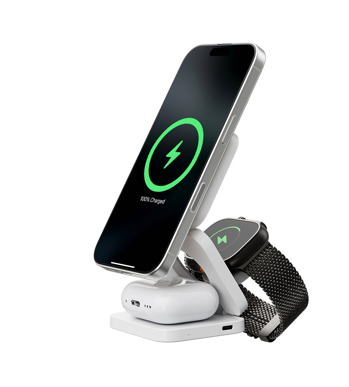 KUXIU X55 3-In-1 Foldable Magnetic Wireless Charging Station White