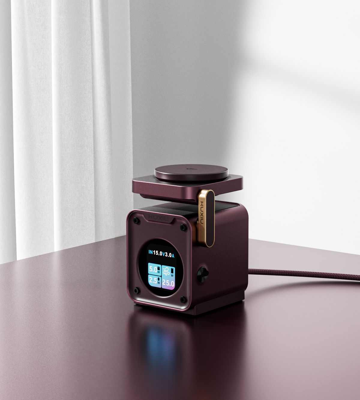 KUXIU D5 Qi2.2 25W 3-in-1 Wireless Charging Station - Burgundy
