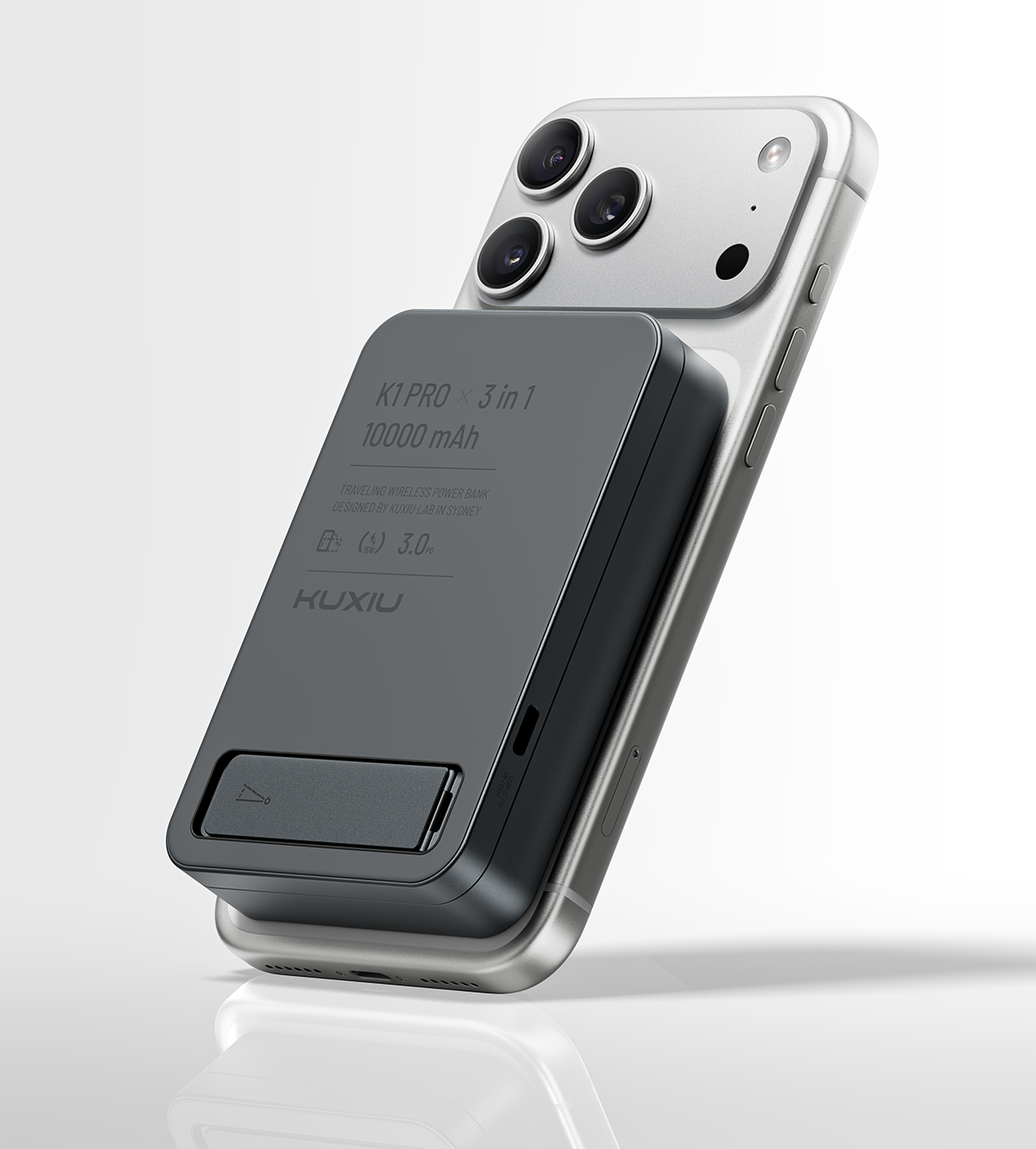 KUXIU K1 15W Fast Charging 3-in-1 MagSafe Wireless Power Bank - 10000mAh · Gray