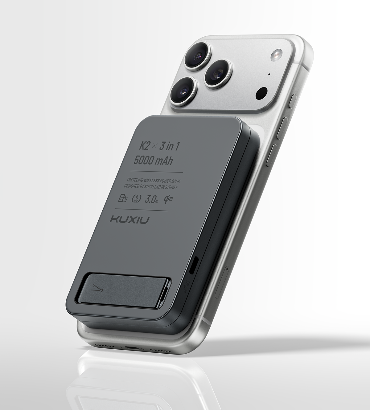 KUXIU K2 Qi2 15W Fast Charging 3-in-1 MagSafe Power Bank - Gray