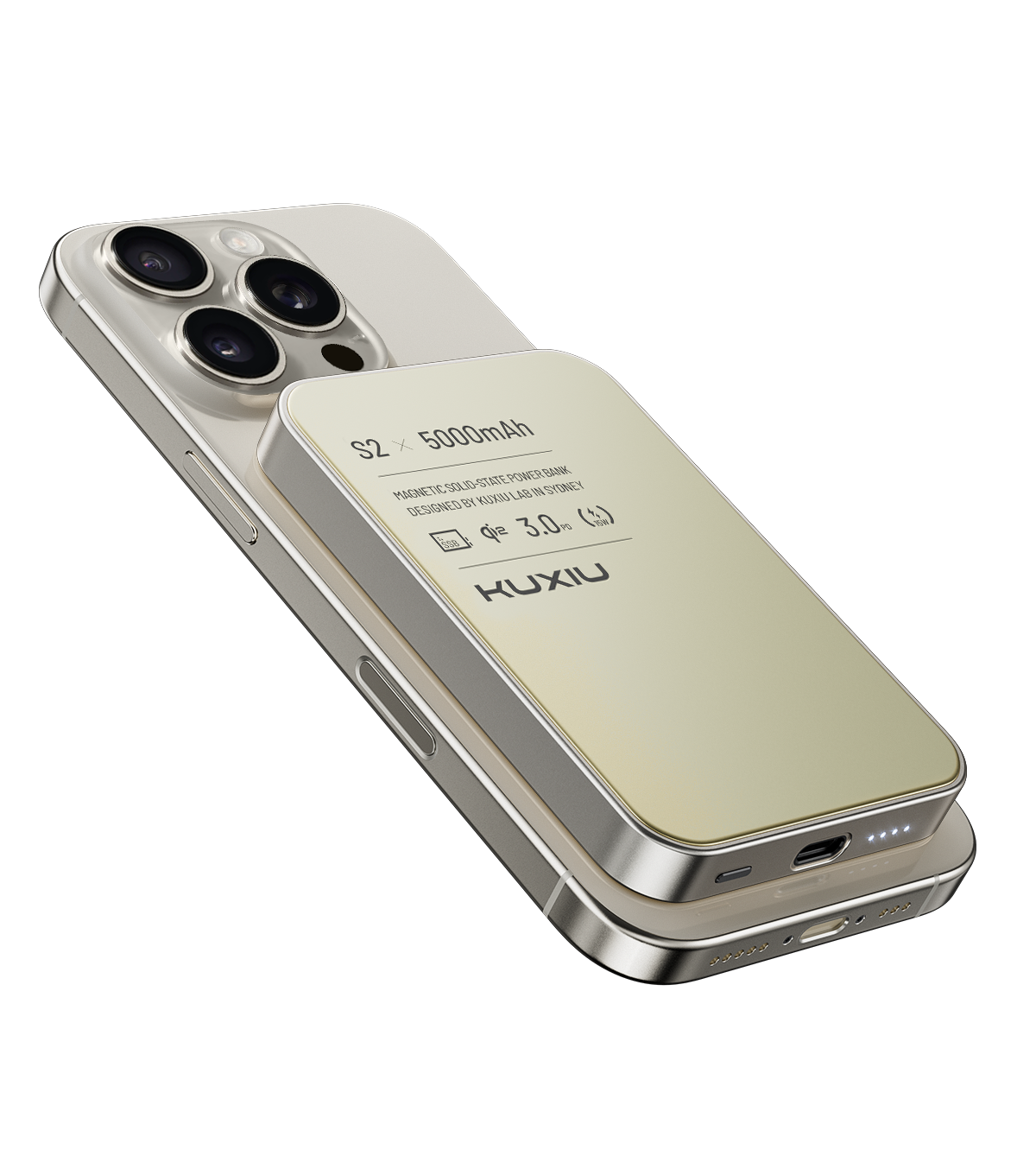 KUXIU S2 Qi2 5000mAh MagSafe 固態行動電源 - 自然鈦
