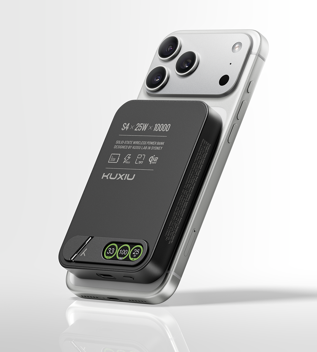 KUXIU S4 Qi2.2 25W Batterie externe sans fil sécurisée semi-solide en alliage d’aluminium 10000mAh — Noir