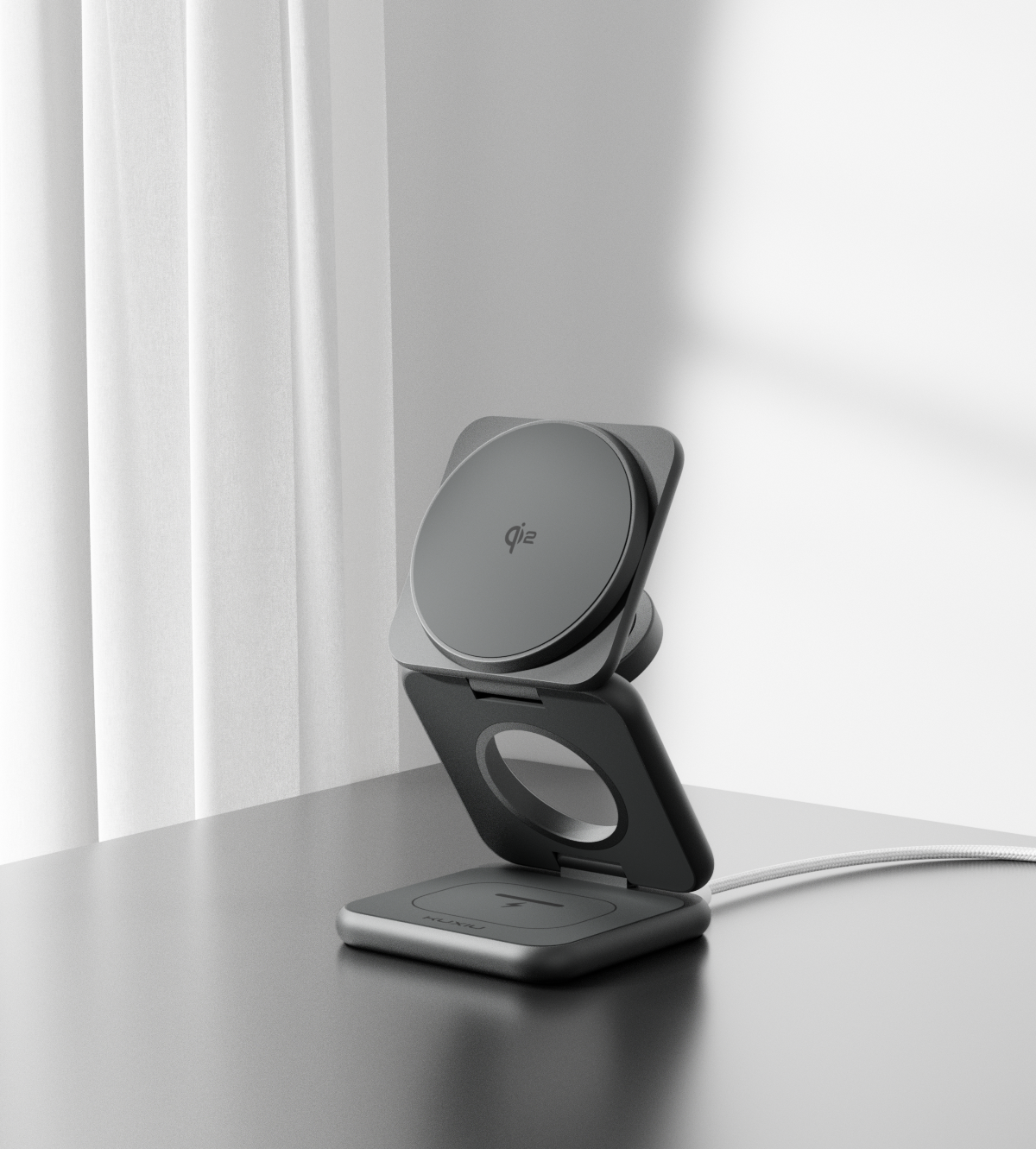 KUXIU X40Q Qi2.2 3-In-1 Foldable Magnetic Wireless Charging Station for Samsung - Gray