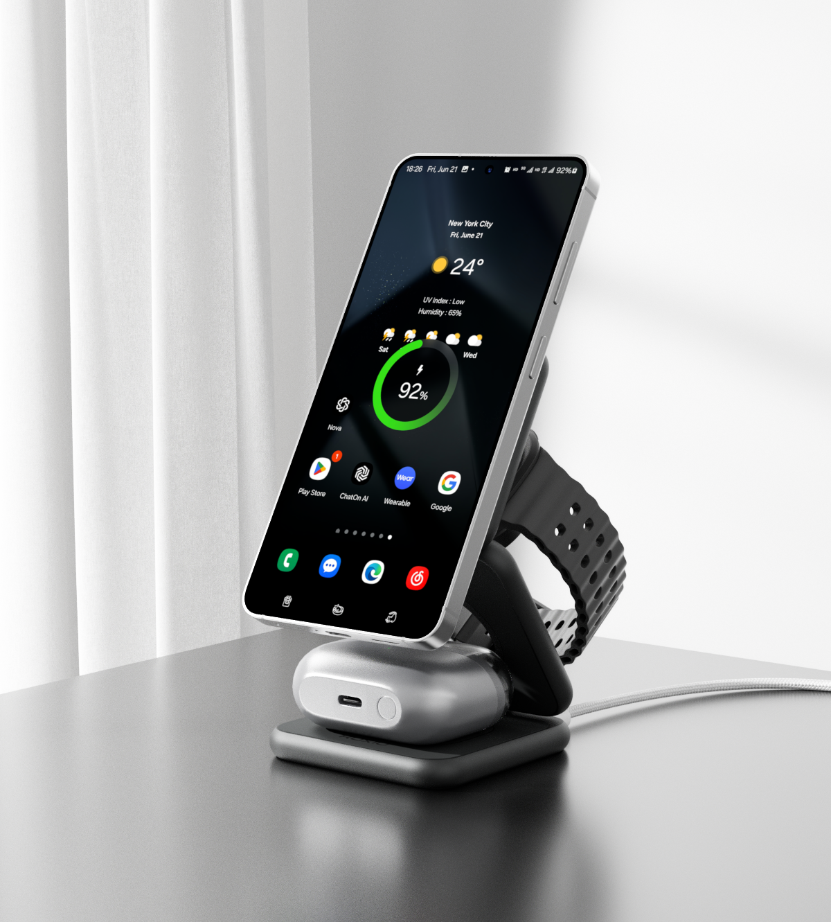 KUXIU X40Q Qi2.2 3-In-1 Foldable Magnetic Wireless Charging Station for Samsung - Gray