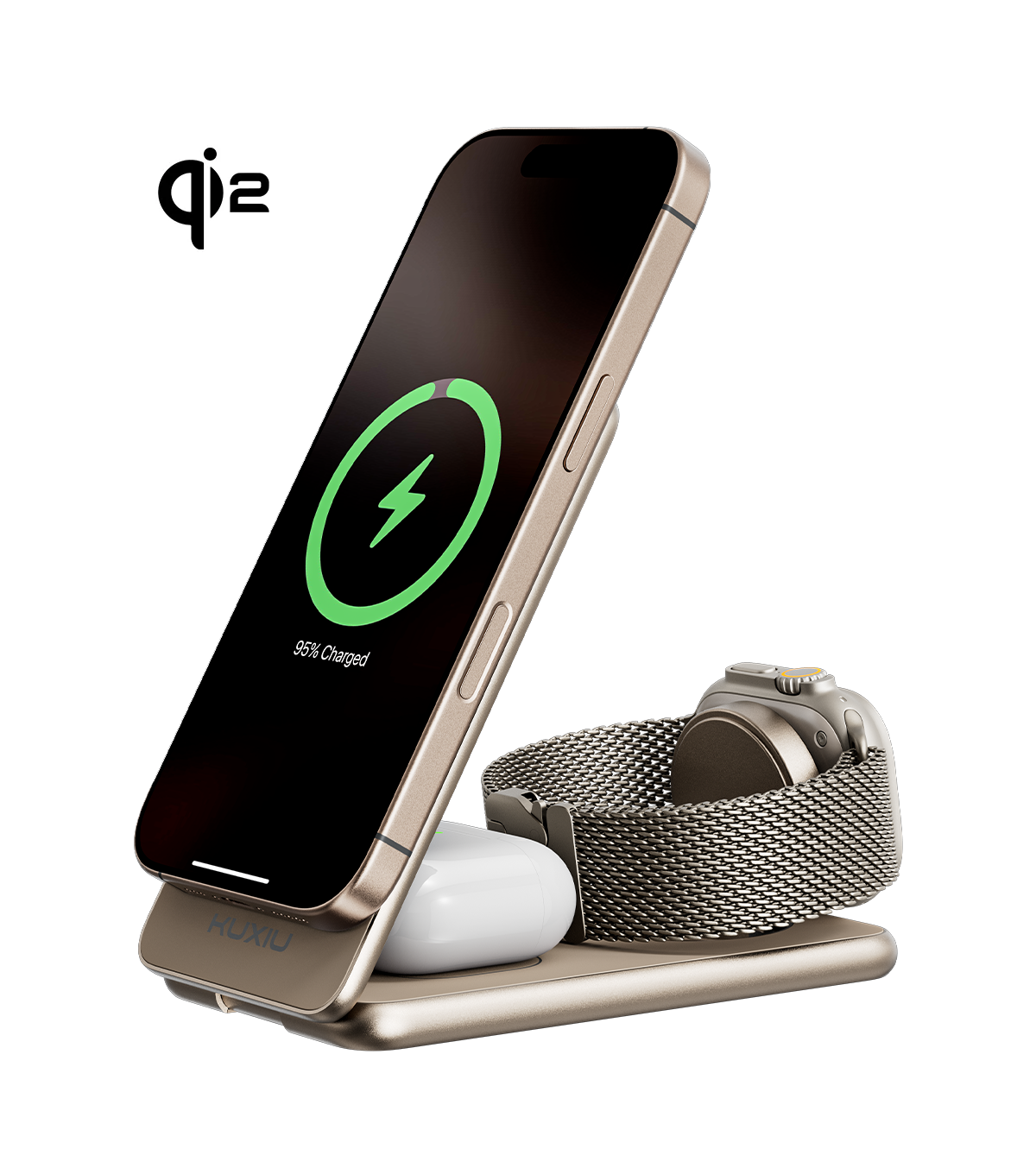 KUXIU X41Q Qi2 Certificato Supporto di Ricarica Pieghevole 3-in-1 MagSafe