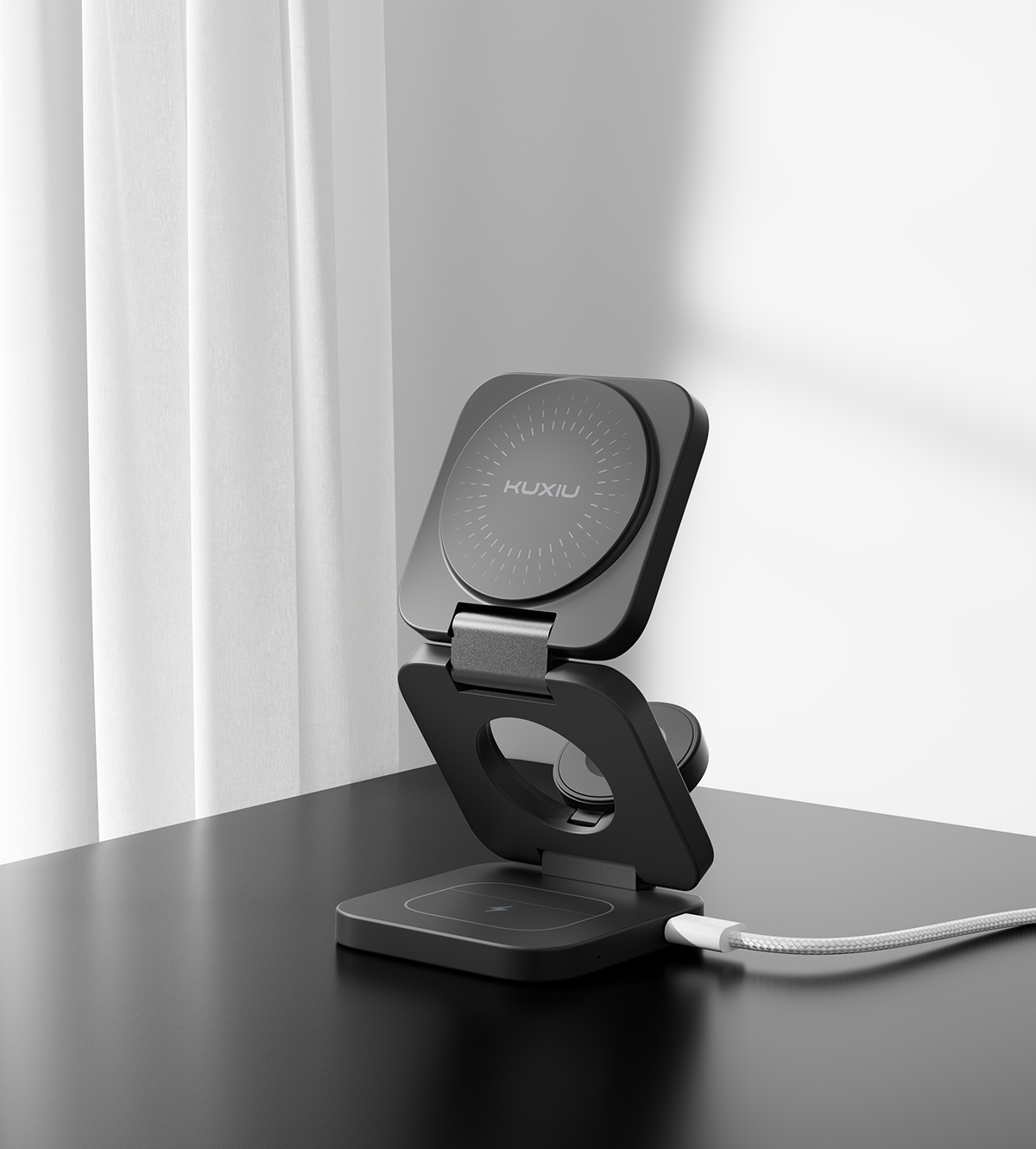 KUXIU X55 Turbo Qi2.2 Certified 25W 3-in-1 MagSafe Foldable Wireless Charging Stand - Black