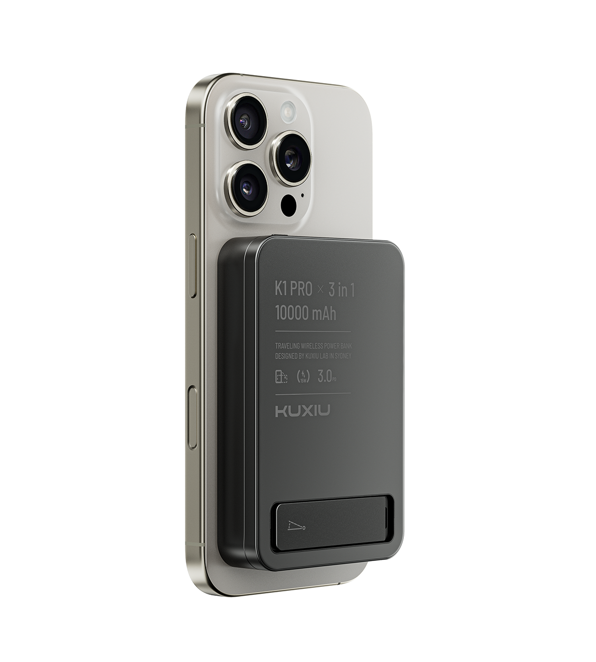 KUXIU K1 15W 快速充電 3合1 MagSafe 行動電源 - 黑色