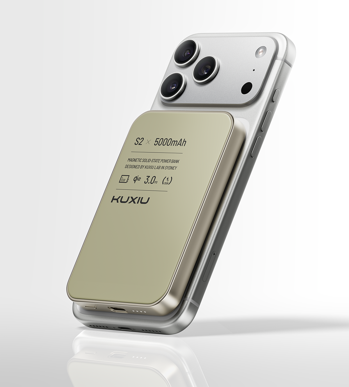 スマホアクセサリー KUXIU S2 Qi2 5000mAh MagSafe Power Bank KUXIU S2 Qi2 5000mAh MagSafe Solid-State Power Bank - Natural titanium