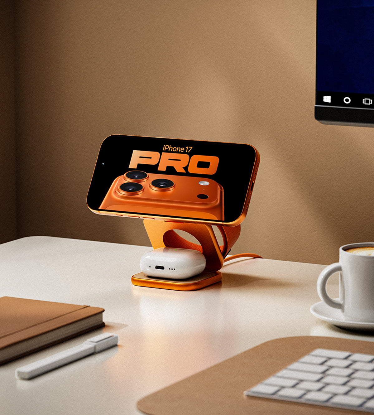 KUXIU X40 Turbo Qi2.2認証 25W 3-in-1 MagSafe 折りたたみ式ワイヤレス充電スタンド – コズミックオレンジ