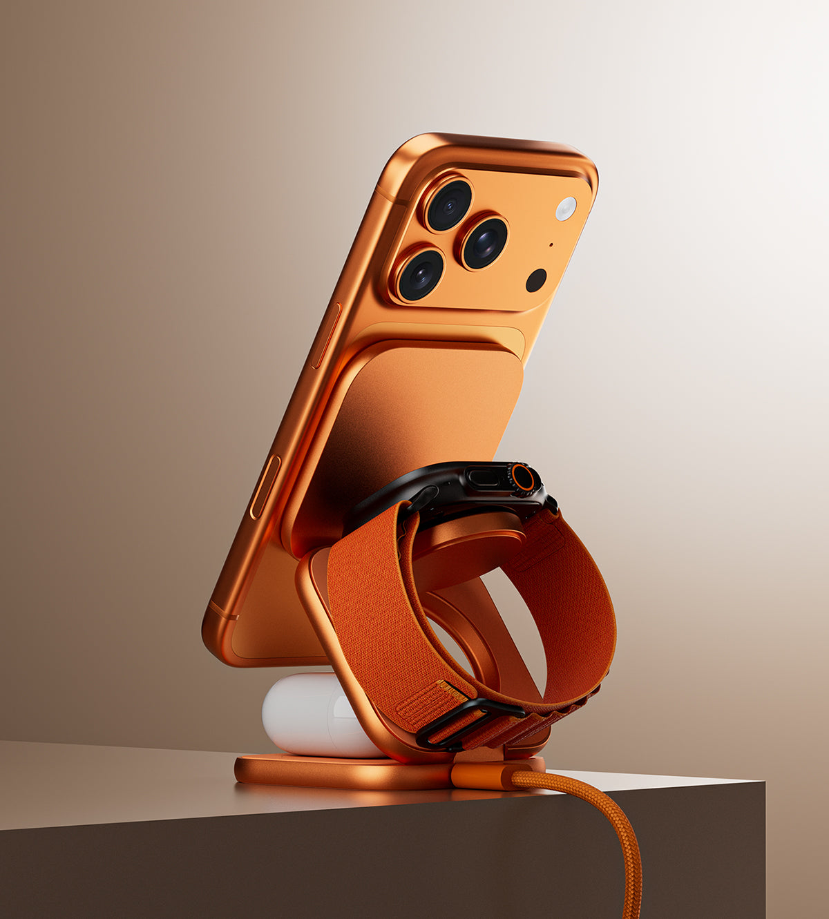 KUXIU X40 Turbo Qi2.2-zertifizierte 25W 3-in-1 MagSafe Faltbare Drahtlose Ladestation – Kosmisches Orange